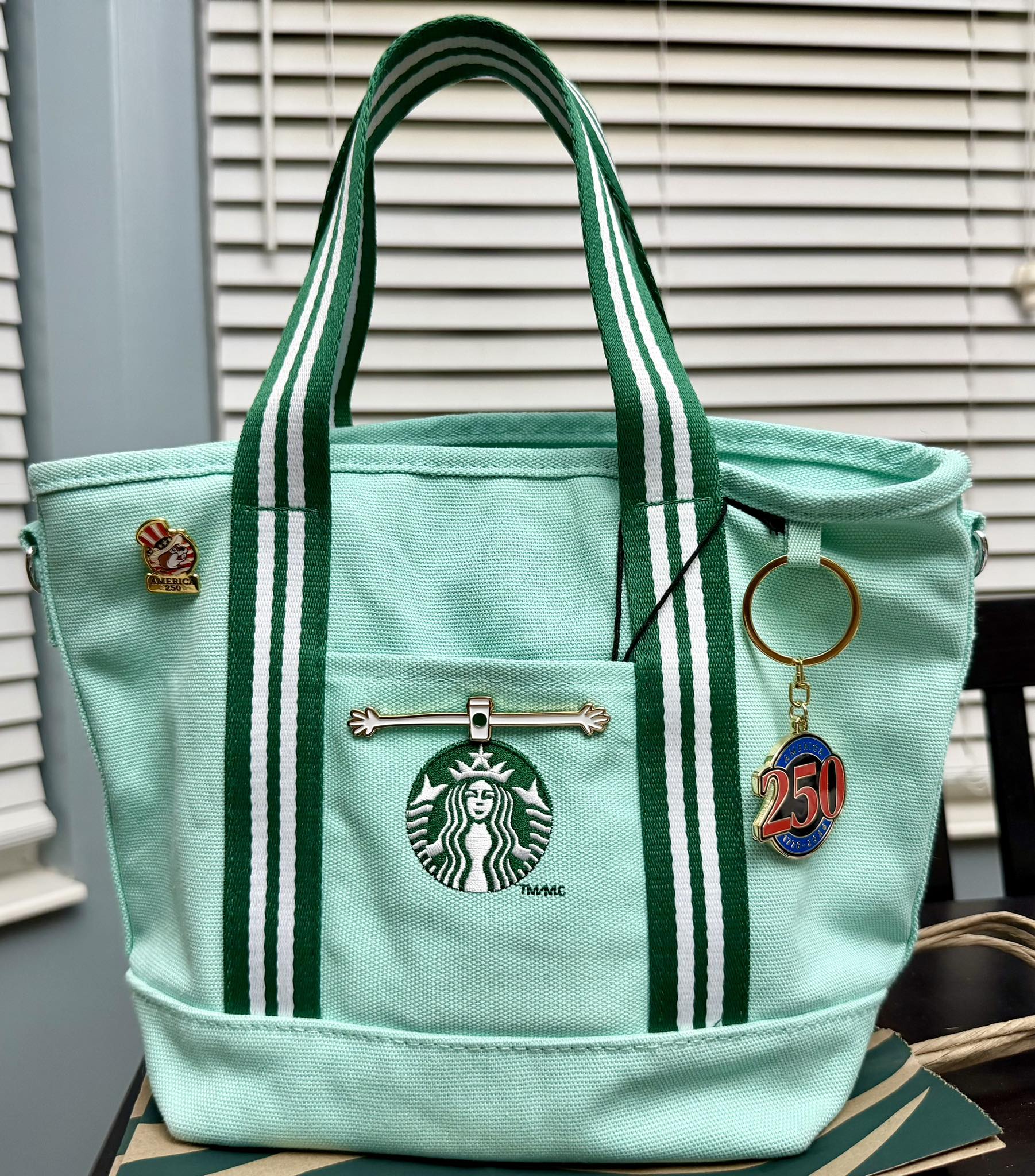 Customizable mint green Starbucks tote bag for daily use