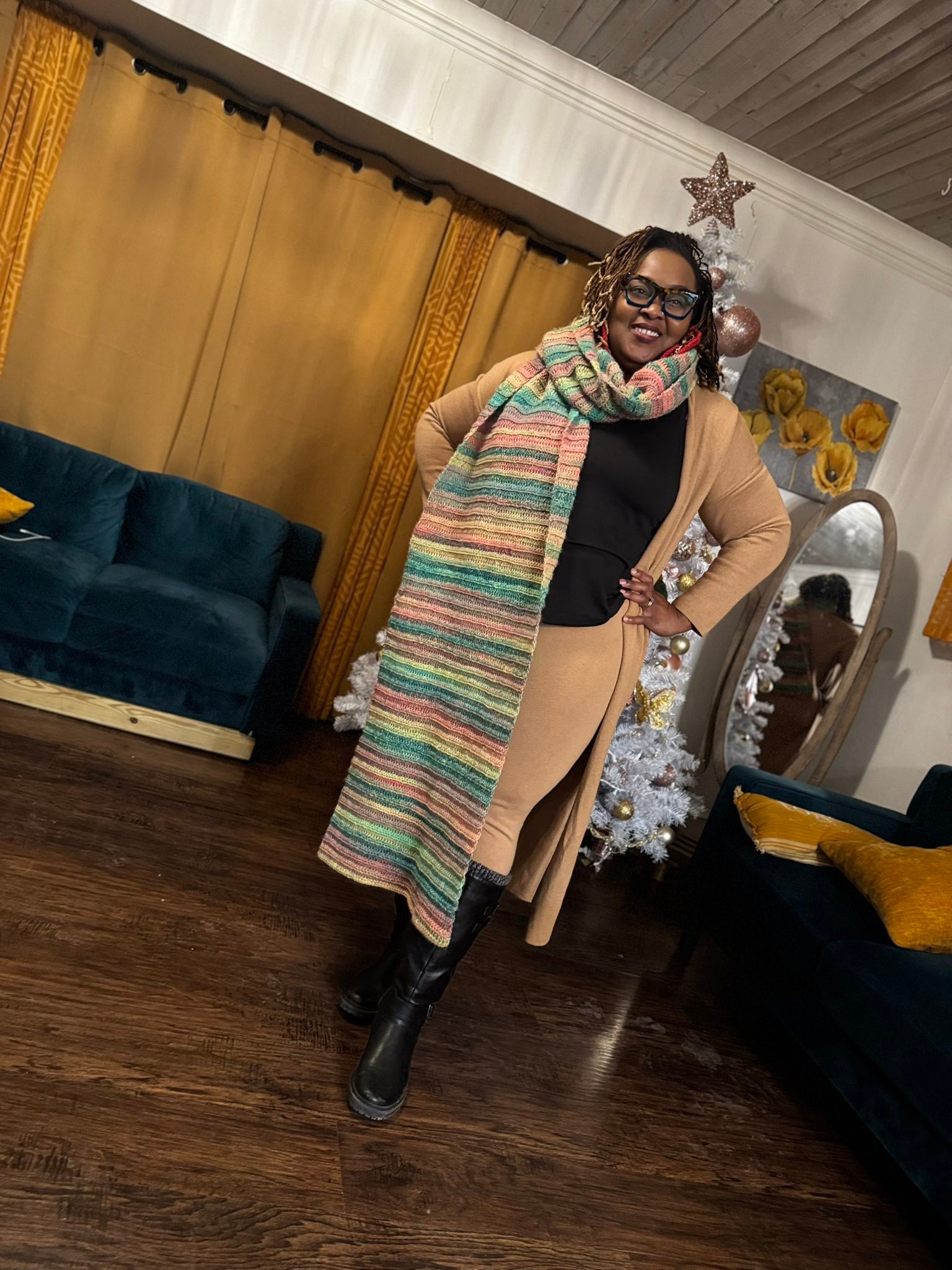 Making a large multicolored scarf like Lenny Kravitz