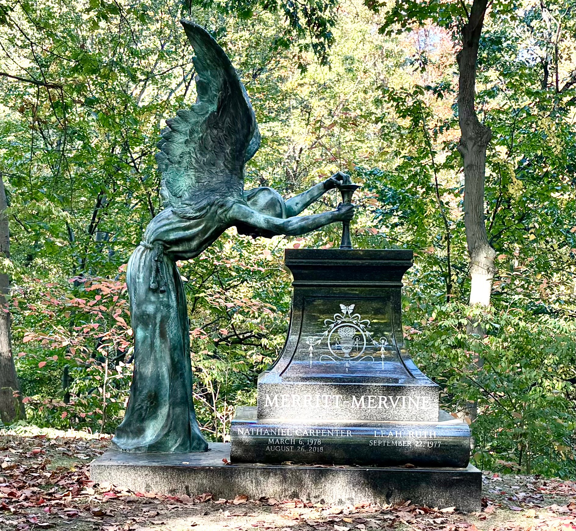 An angel snuffing out a torch. Lakeview Cemetery , Cleveland