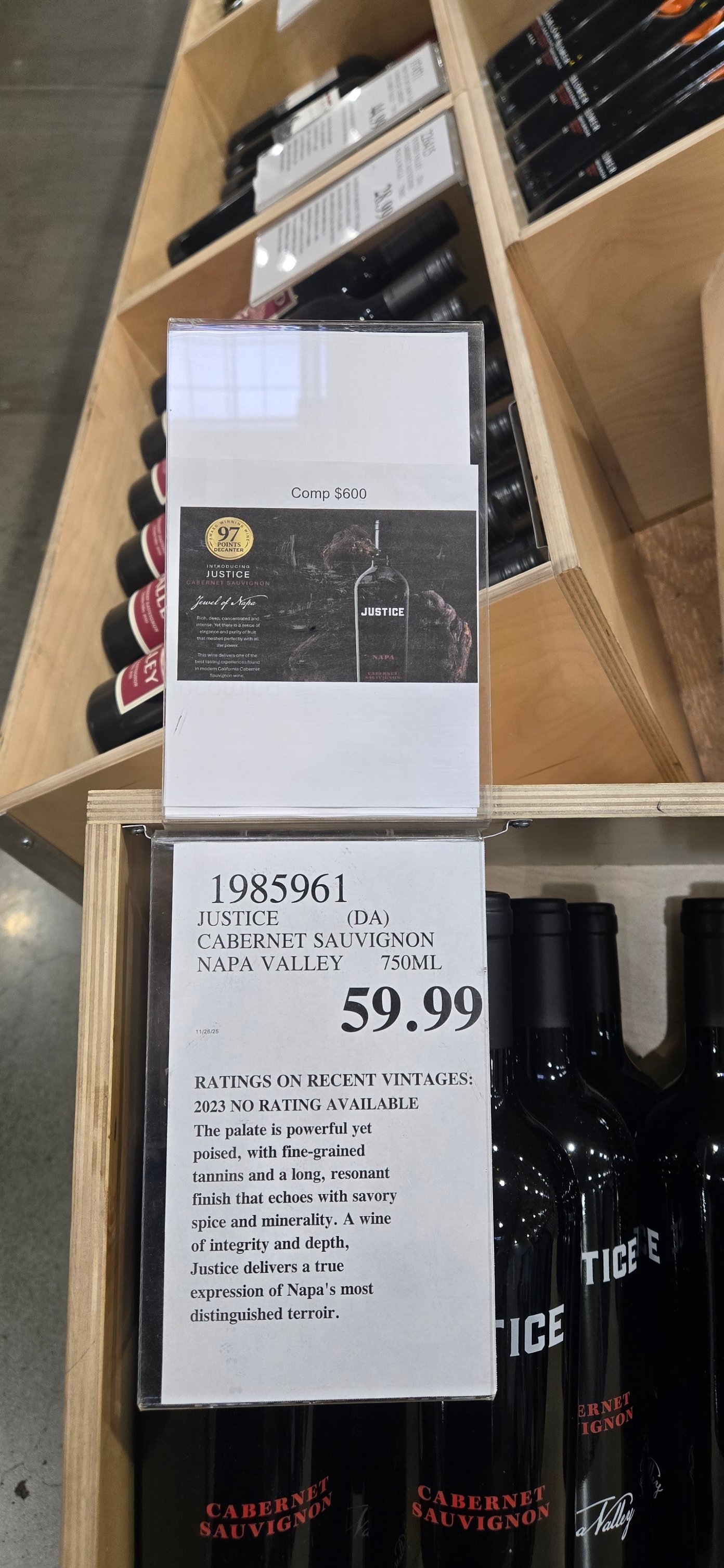 Justice wine equivalent to $600 bottle