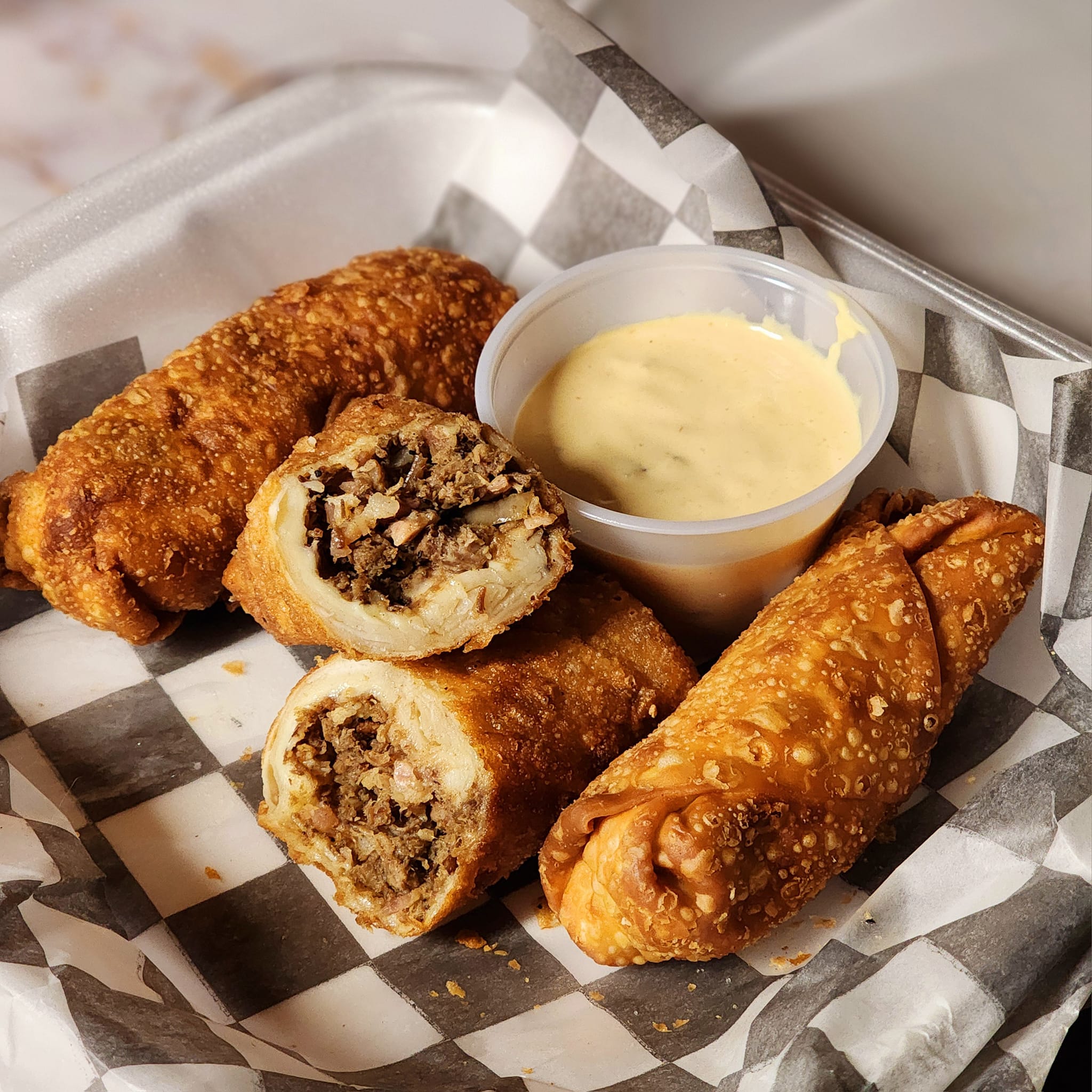 Stuffed steak burger eggrollritos in San Antonio
