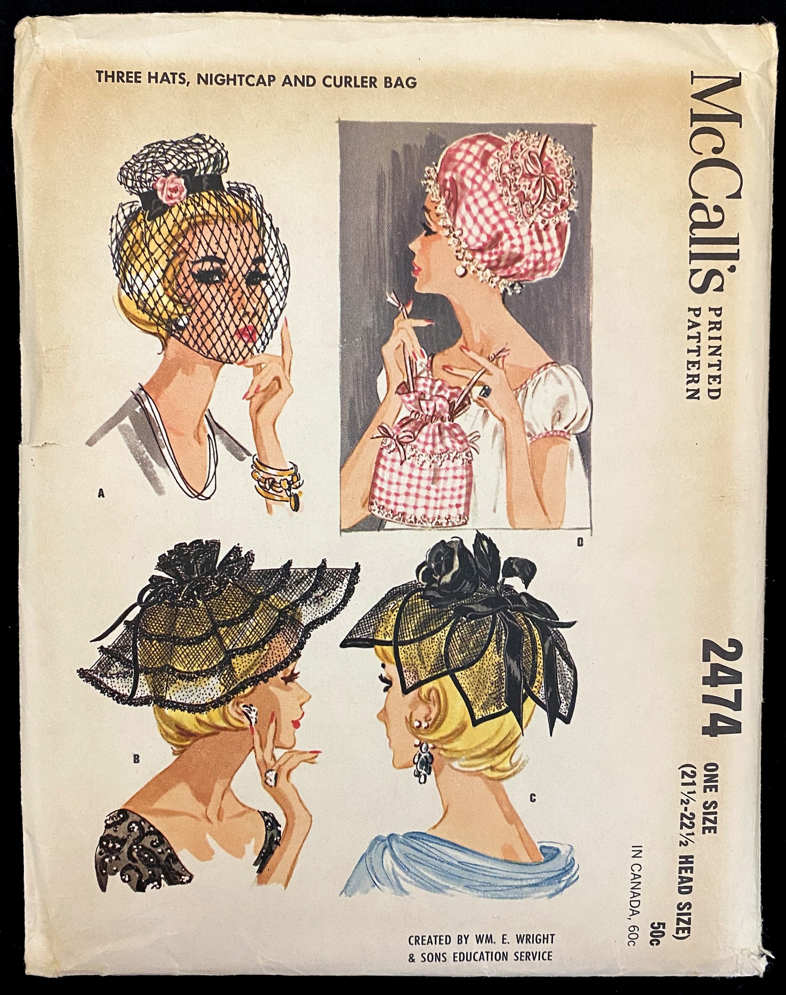 Patron Vintage Chapeau Années 1930 – McCall 375, Motif Couture, Gabarit Complet Non Découpé – Année 1961