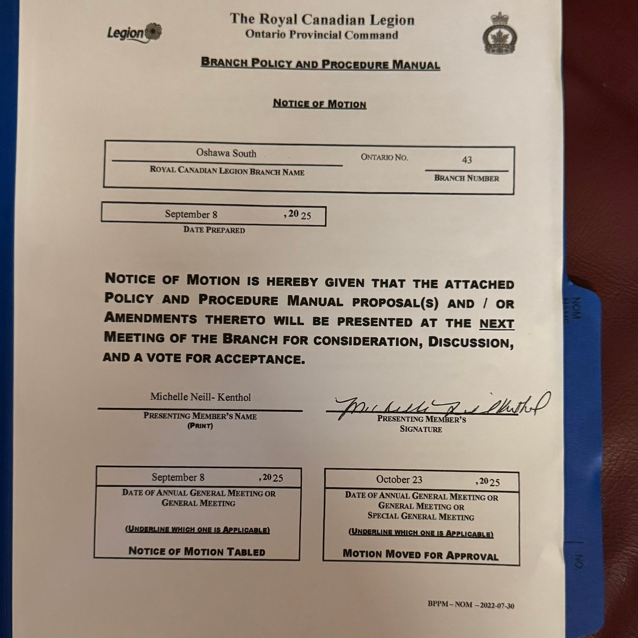 RCL Branch 43 | Two notices of motion | Facebook