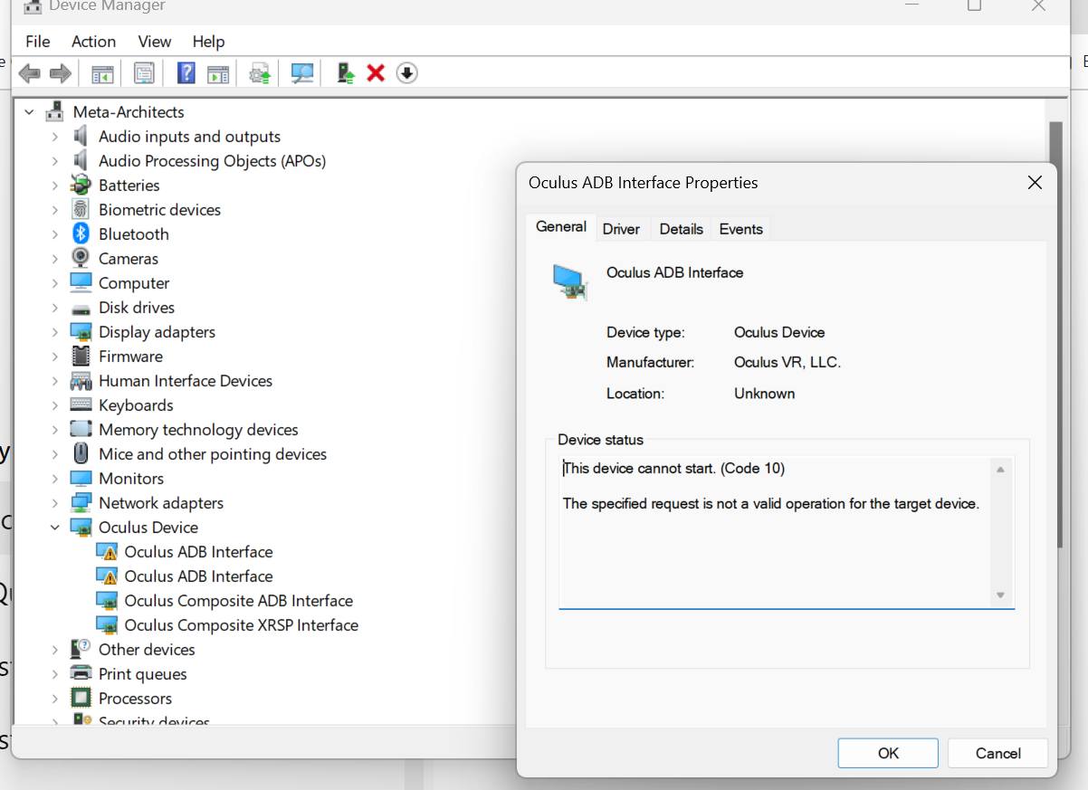 Unauthorized Quest 3 USB device error