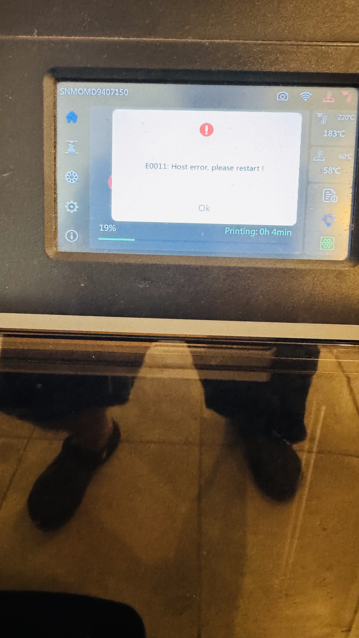 Flashforge 5M Pro printing error E0011