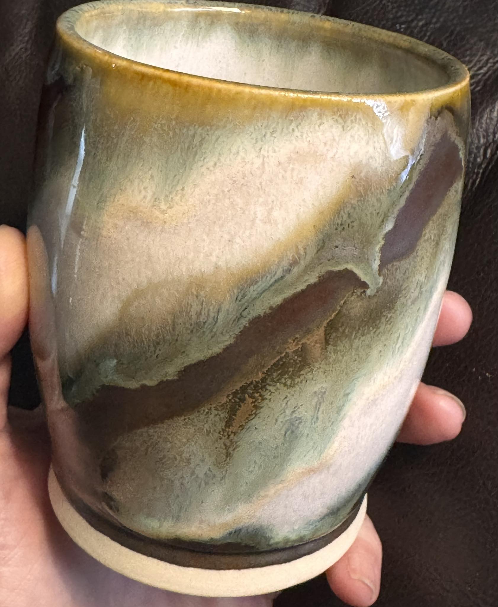 Ceramic cup with Black Walnut and Honey Flux glaze