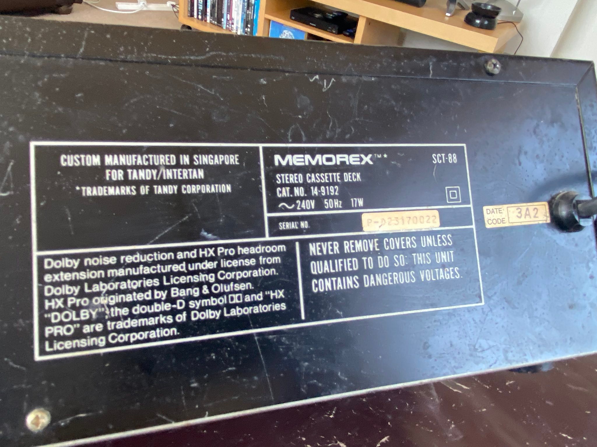 Vintage 1989 Memorex SCT88 Cassette Deck. The belt has perished so