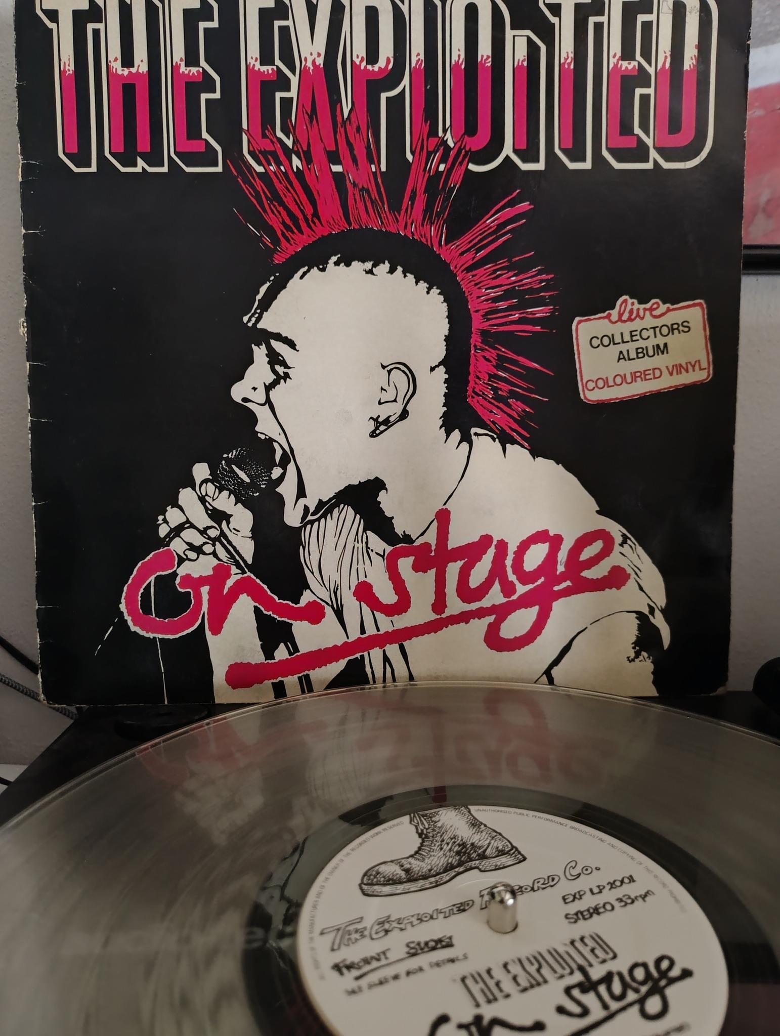 The Exploited's live album On Stage on clear vinyl