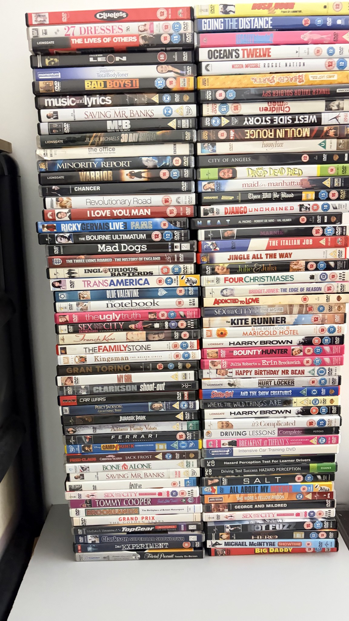 100 x DVD Collection Left Stack (50) 1. Clueless 2. 27 Dresses 3
