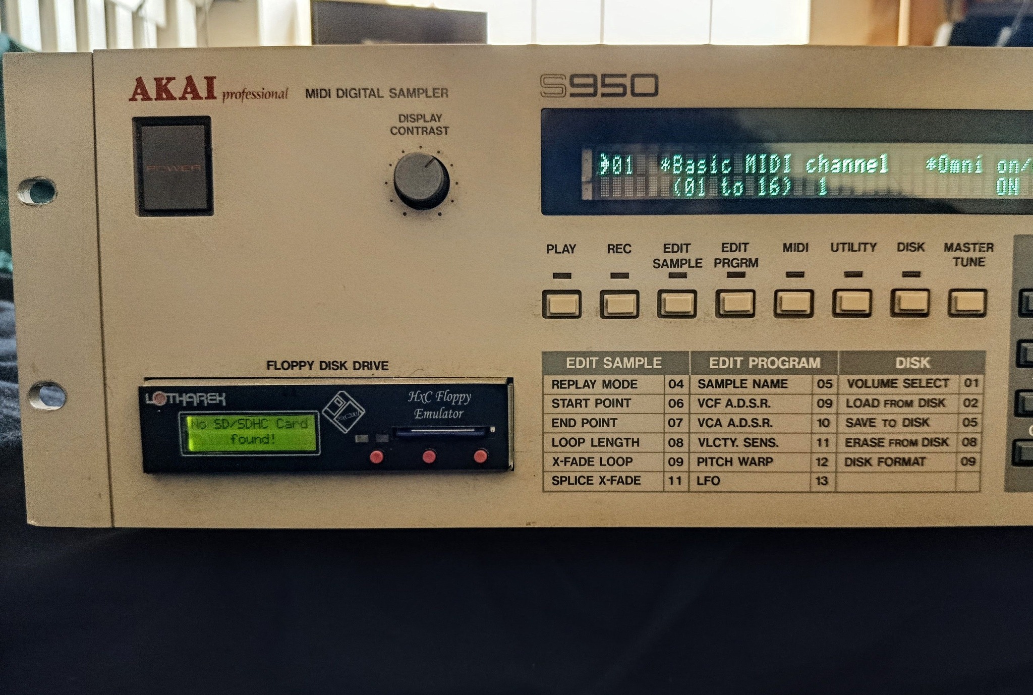 1988 Akai S950 sampler with vacuum fluorescent display