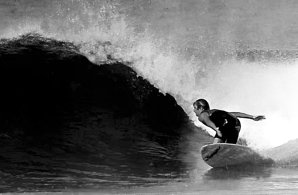 Mark Warren's surfing and Keyo surfboard in 1969 North Narrabeen