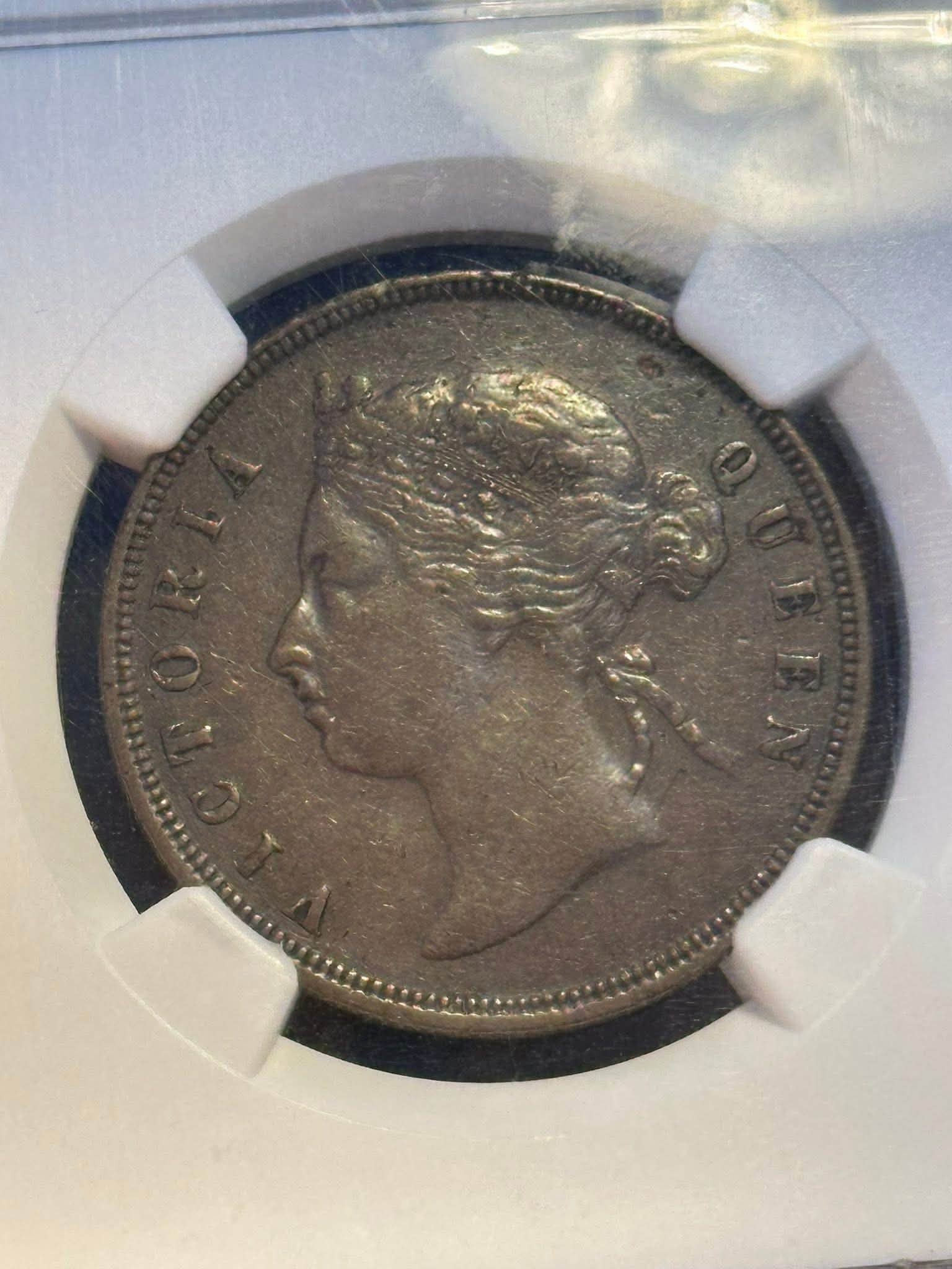 1889 Straits Settlements Queen Victoria 1 cent copper coin graded