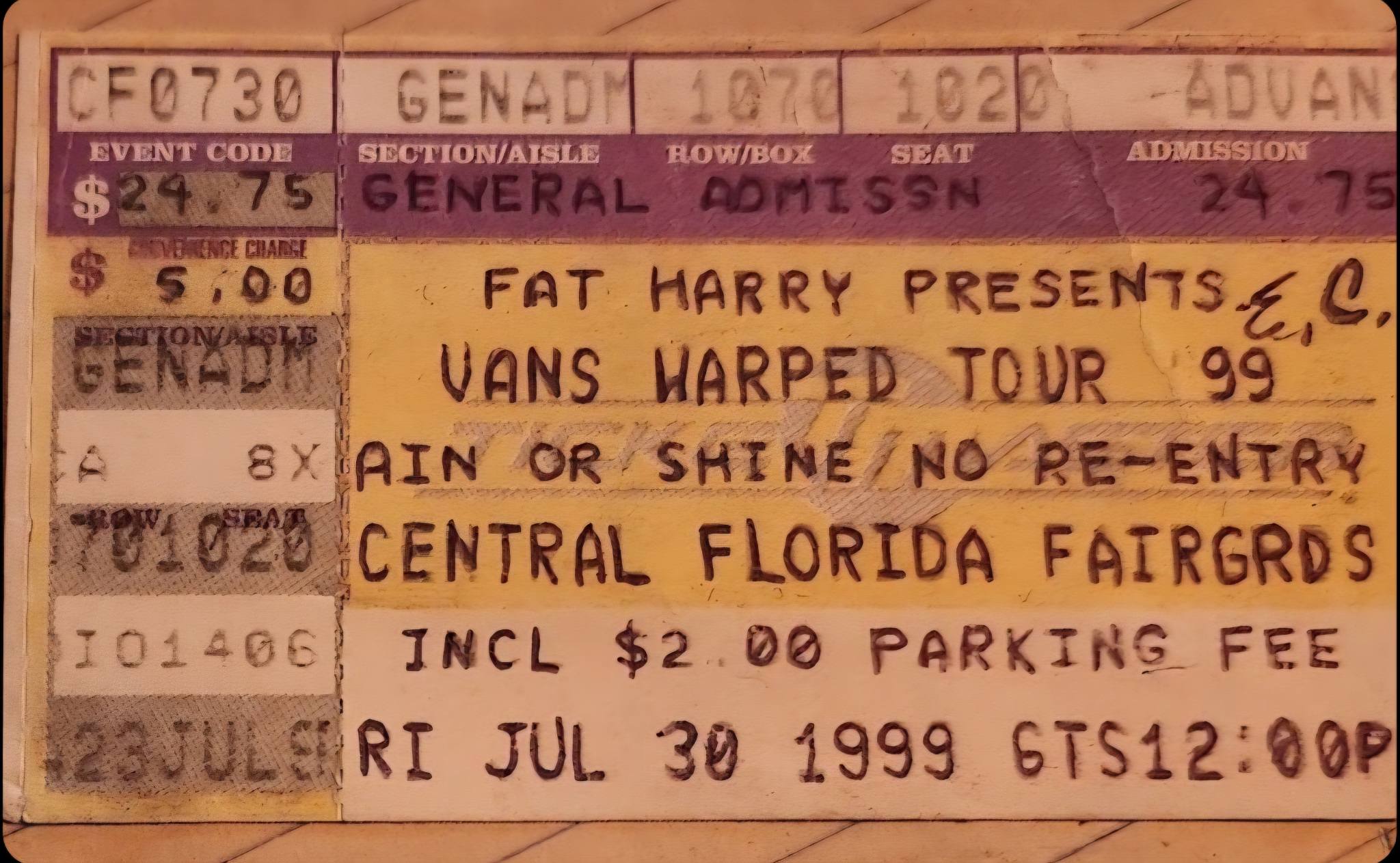 Vans Warped Tour 1999 Orlando ticket