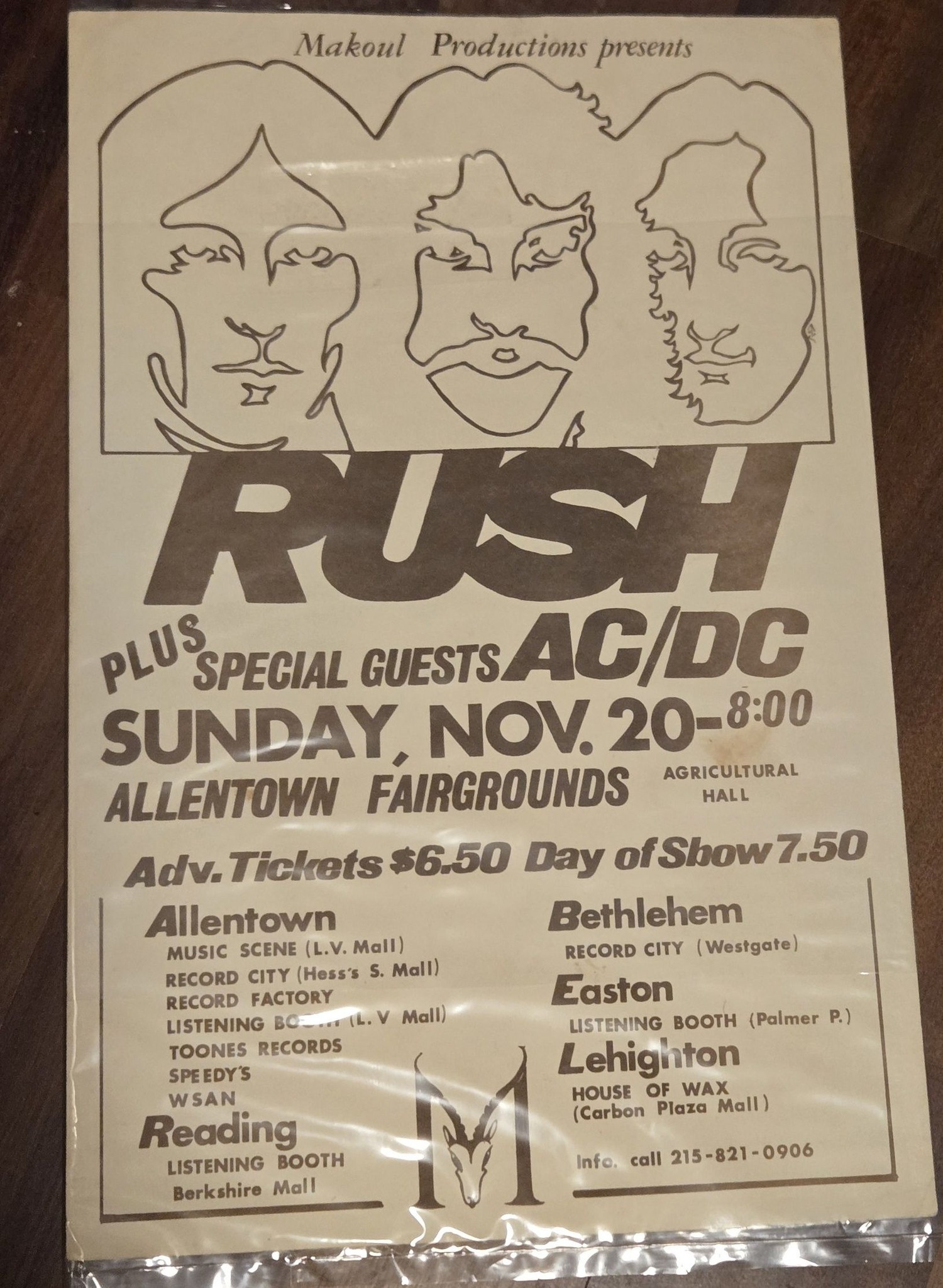 Rush and AC/DC concert poster from Allentown Fairgrounds