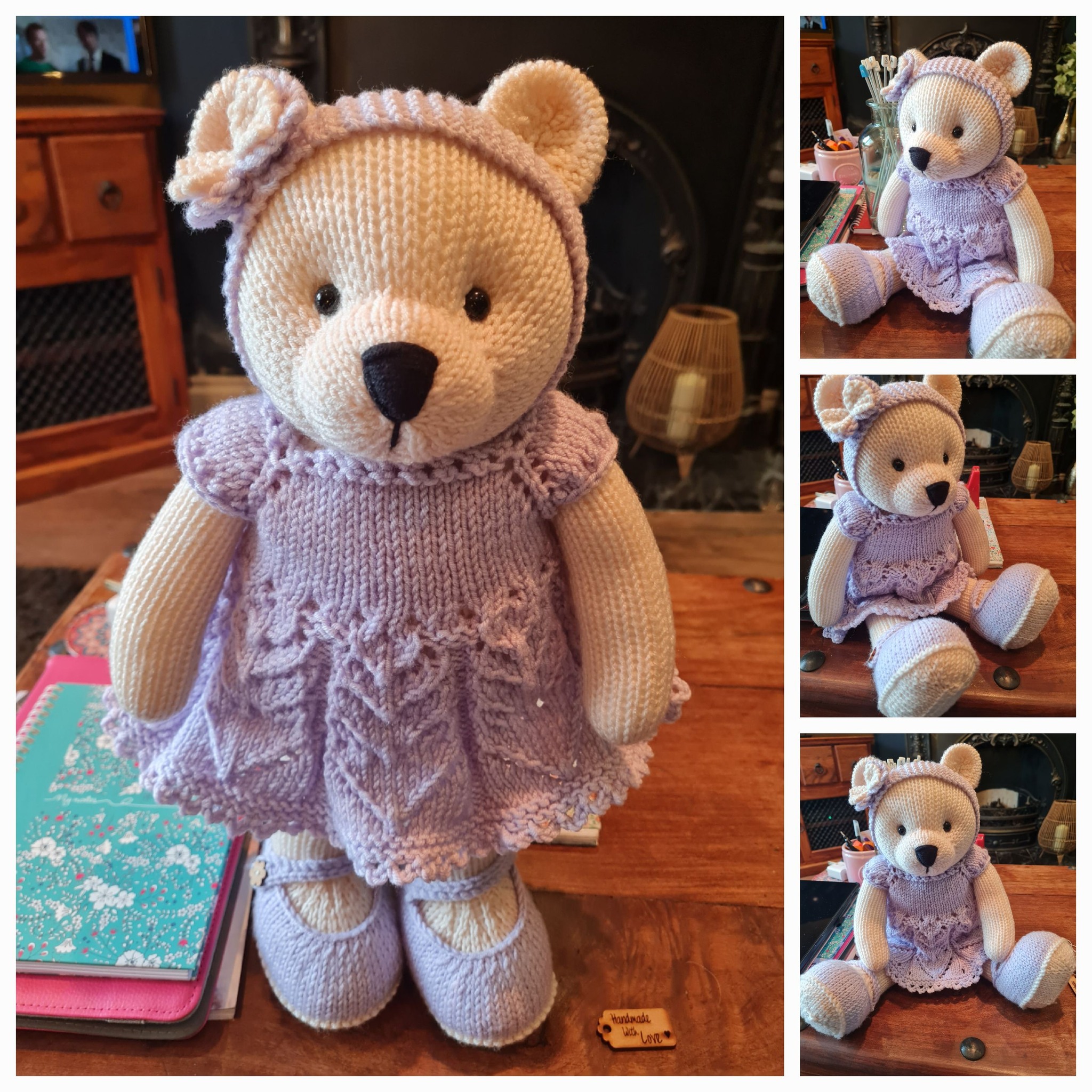 teddy bear dress knitting pattern Lacey Mary Jane's tearoom available on Etsy and Ravelry x BIS_WK302026
