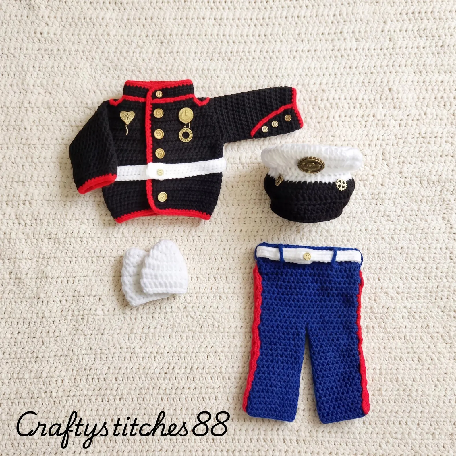 infant marine corps dress blues Handmade crochet baby costume baby girl tutu dress Uniform also comes with Size:MED Rose Gold Sequin Mermaid
