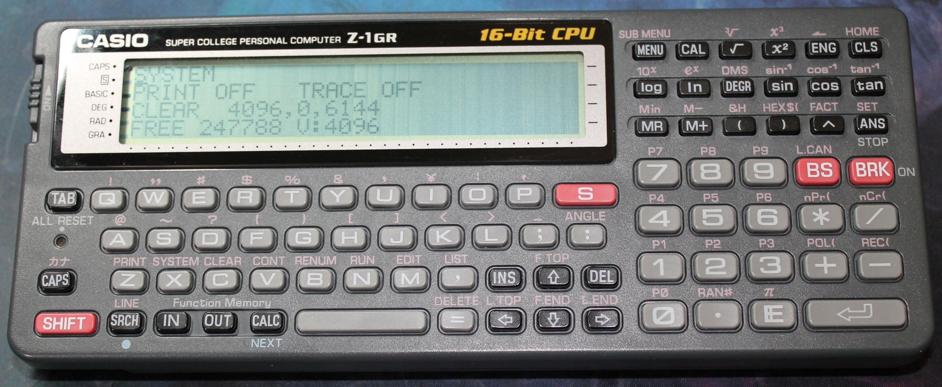 Casio Z-1GR calculator with 16-bit CPU and 256kb RAM
