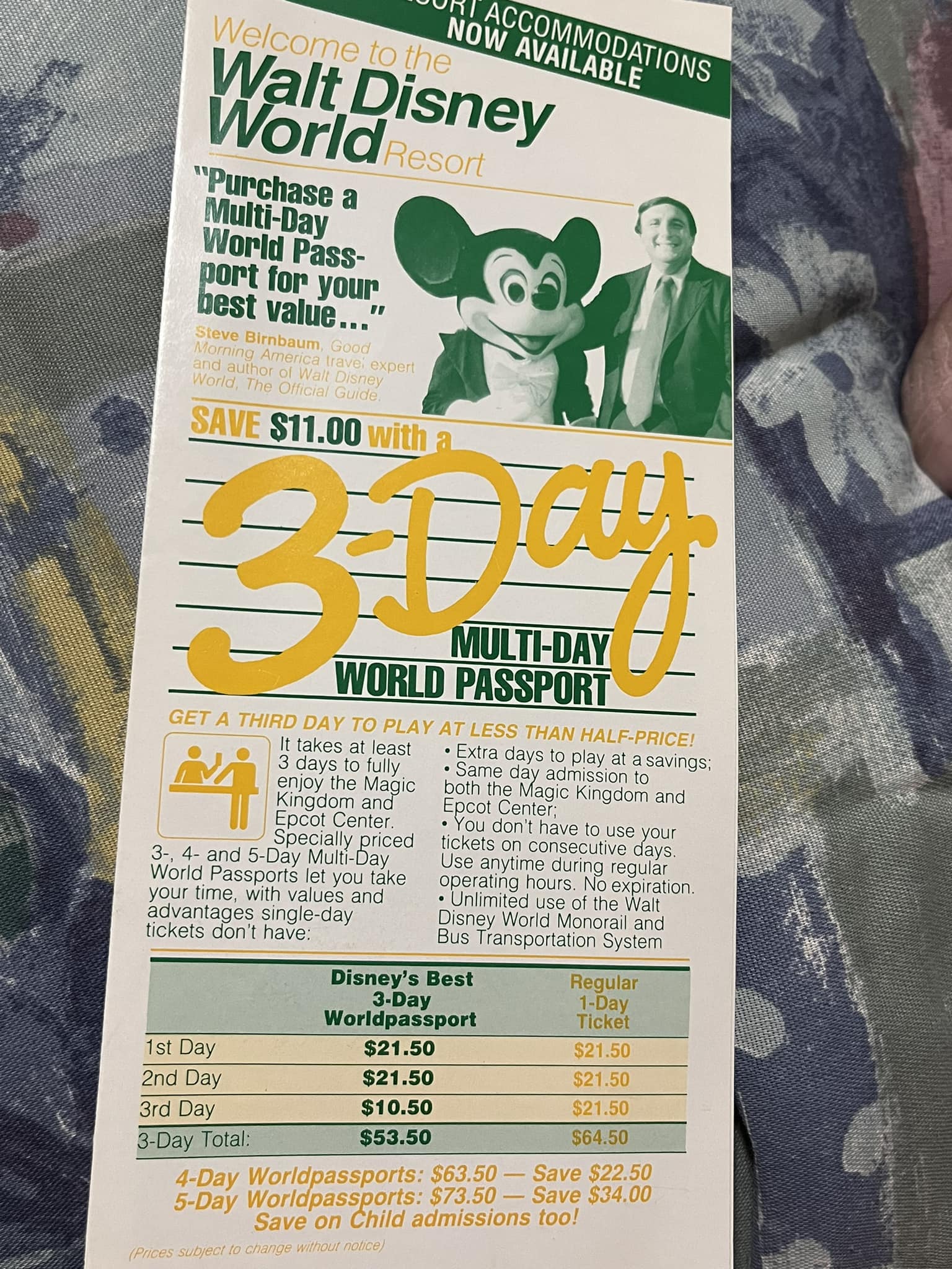 Disneyworld ticket prices in 1986