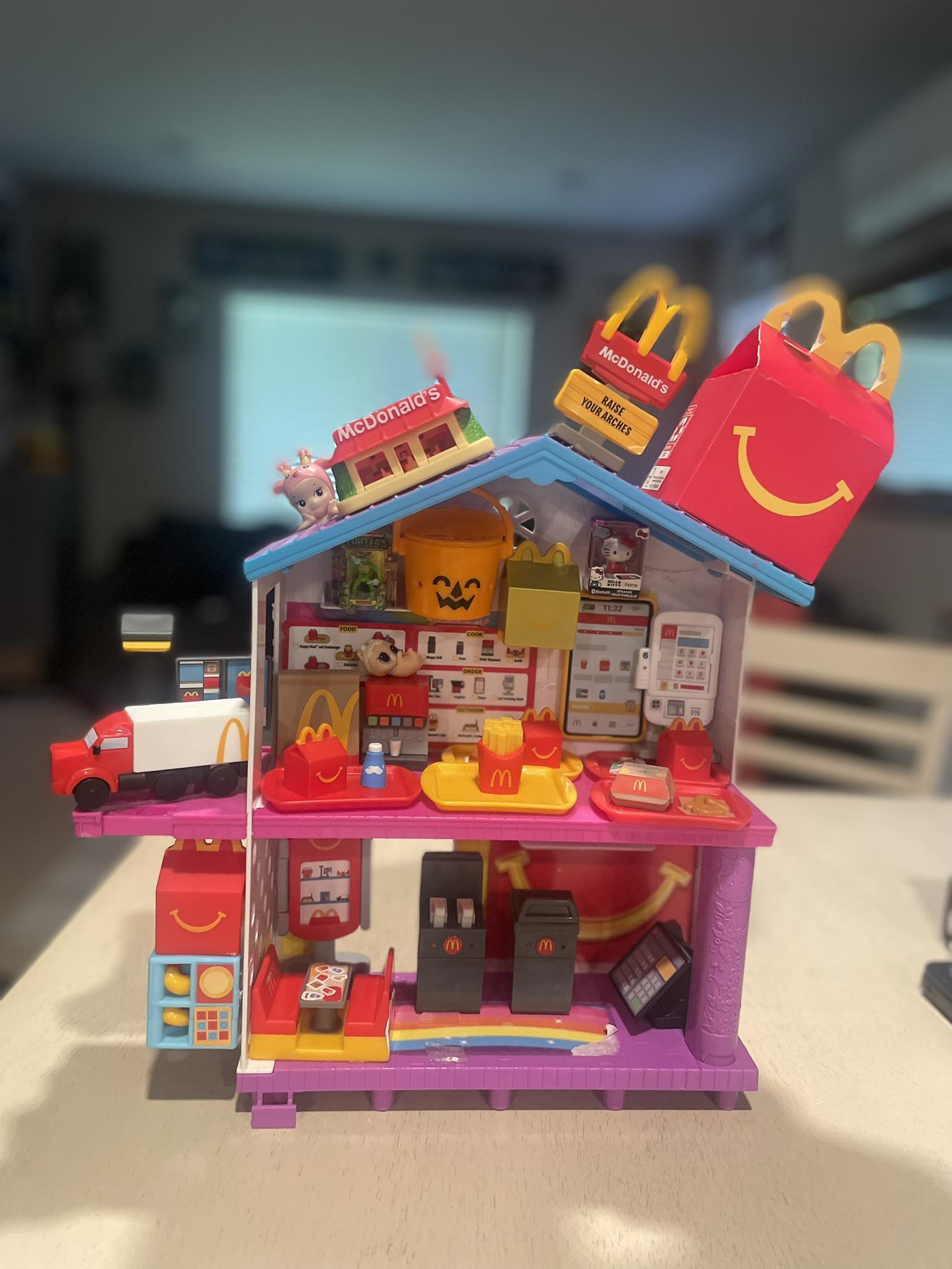 Completed McDonald's dollhouse with patio and drive-thru