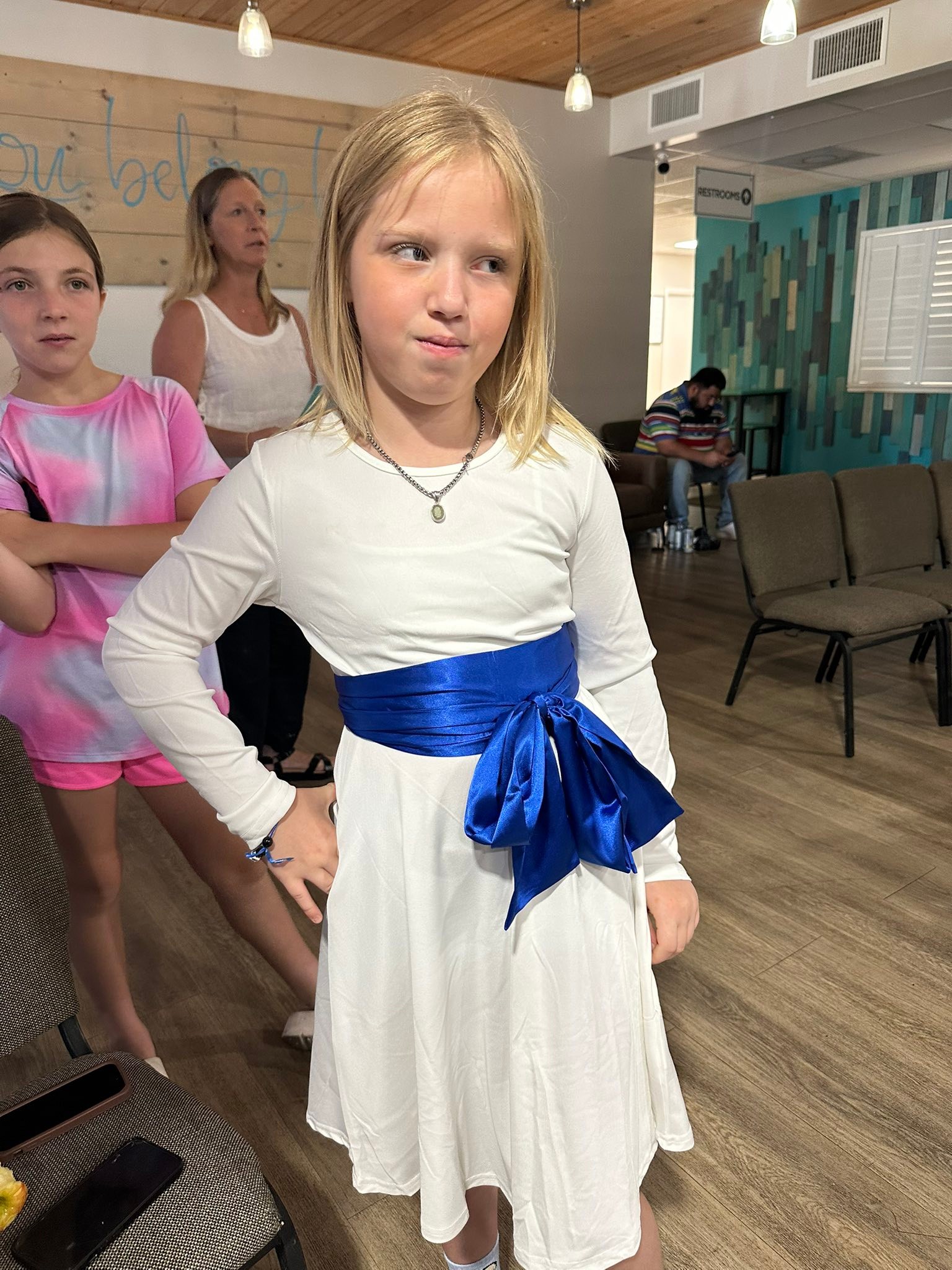 girls in white dresses with blue satin sashes My favorite things: Beautiful Thank you Creative Arts Academy US Size:US14 Light Blue floor length Buy Birthday Dresses for