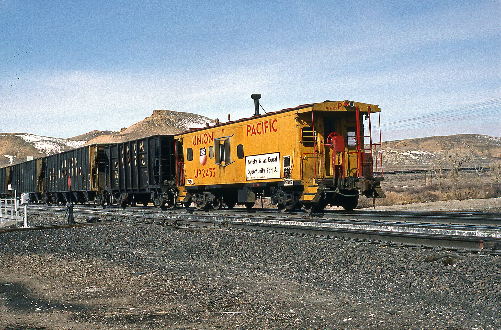 Union Pacific GP30s leading freight train in Green River, Wyoming