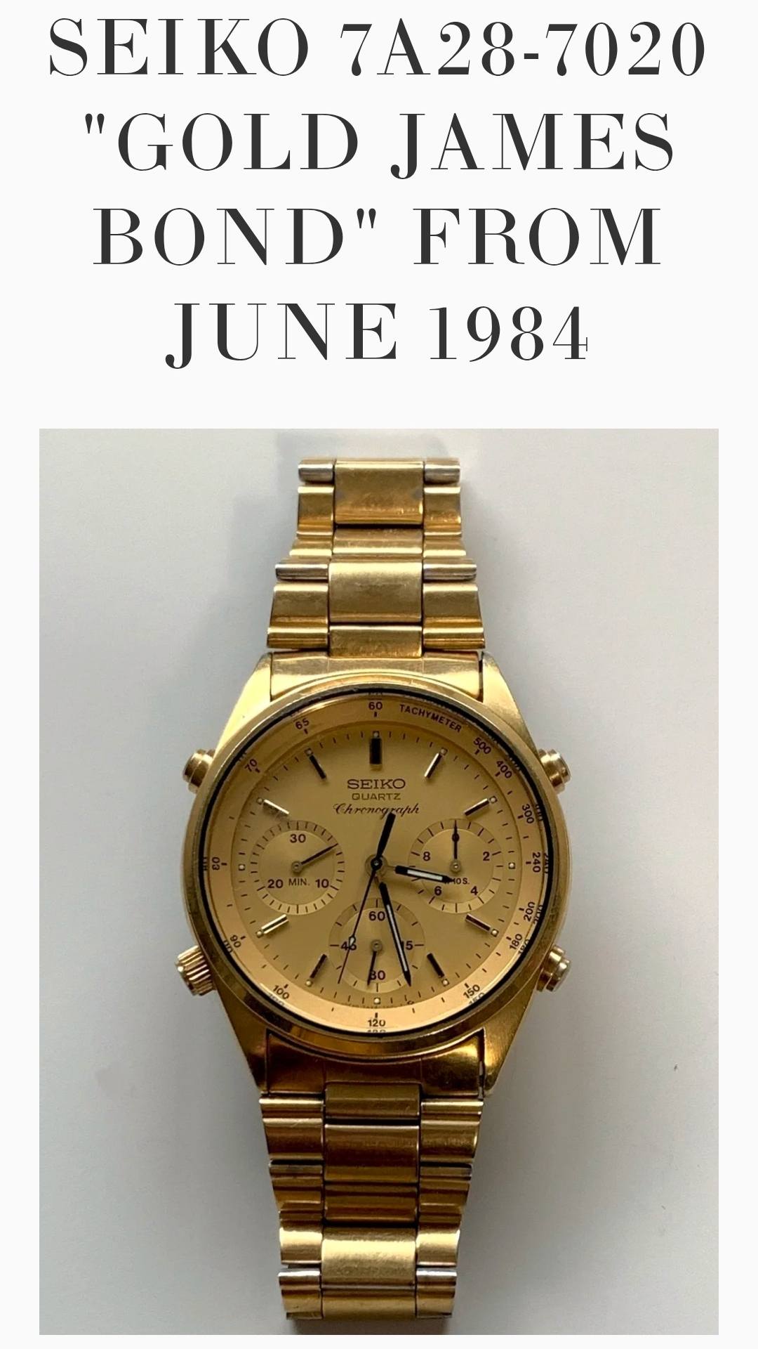 Seiko 7a28-7020 quartz chronograph watch from June 1984 for sale