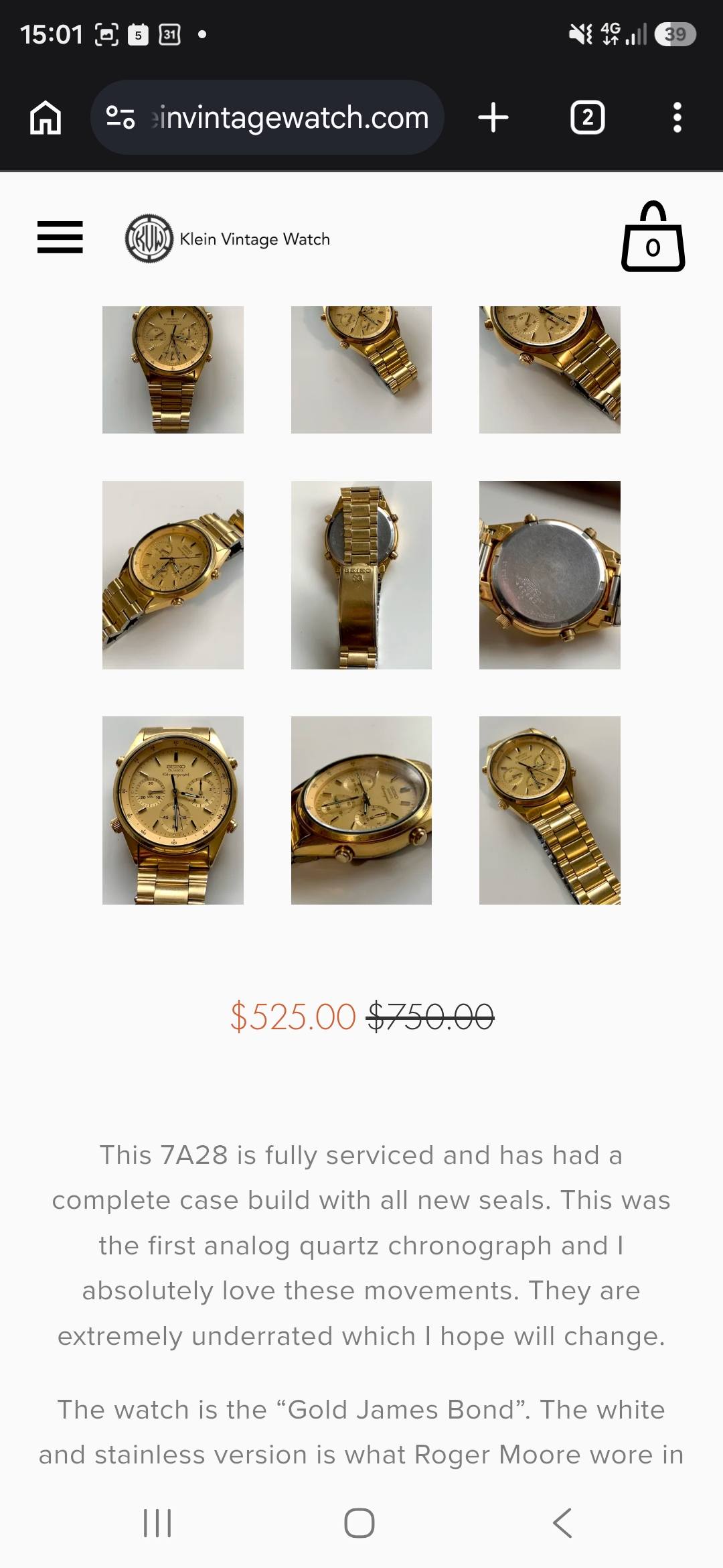 Seiko 7a28-7020 quartz chronograph watch from June 1984 for sale
