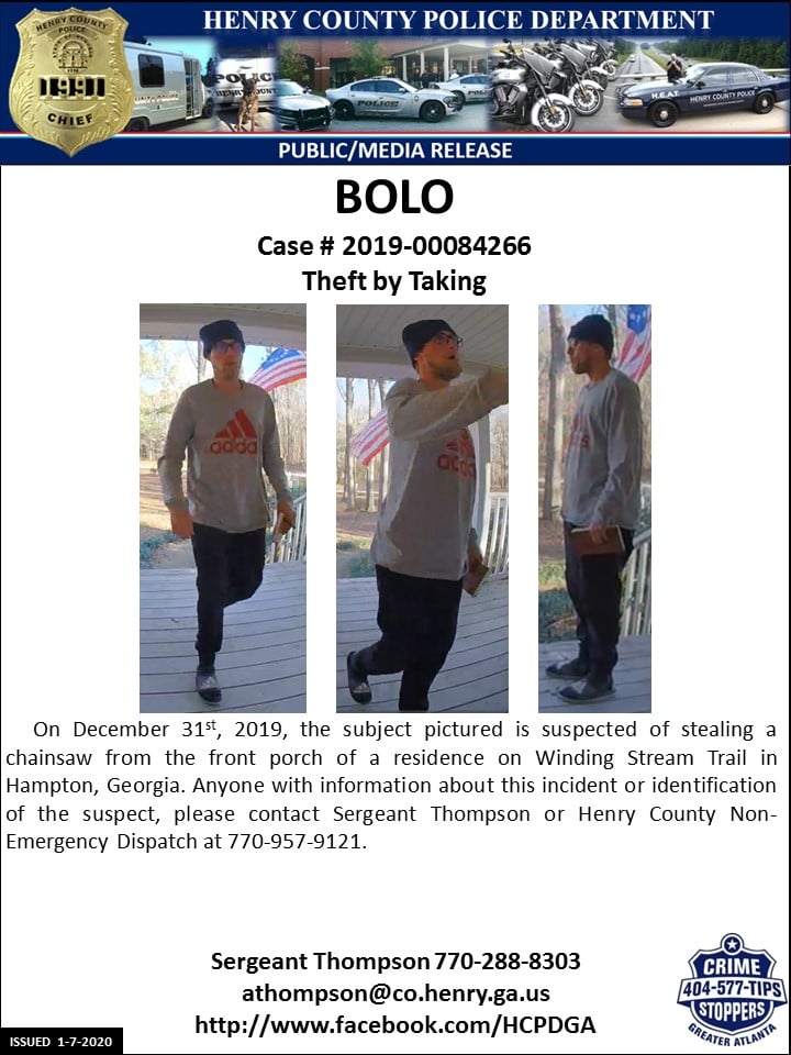 Henry County Police Department - BOLO: On December 31st, 2019, the ...
