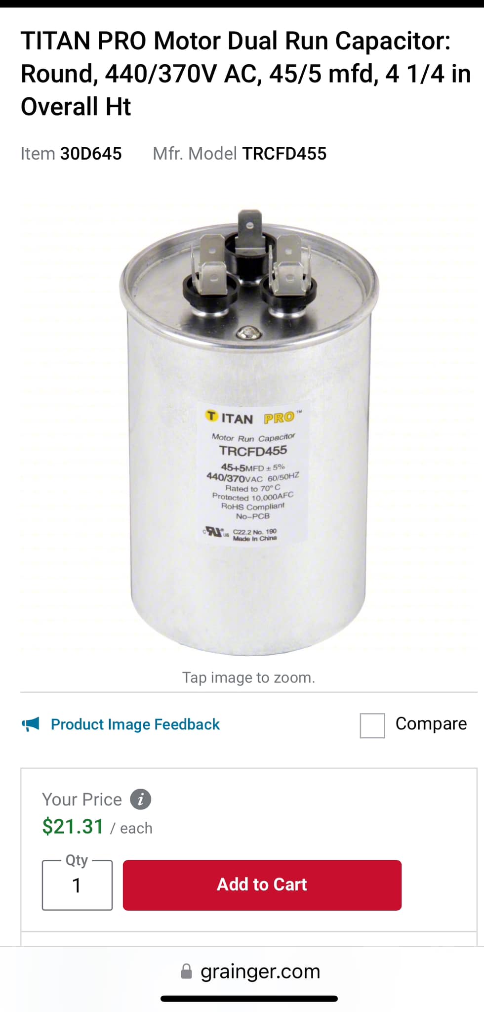 Goodman CK30-1B AC Unit 35/5 MFD 370V Dual Run Capacitor – UpStart Appliance Parts Replacement