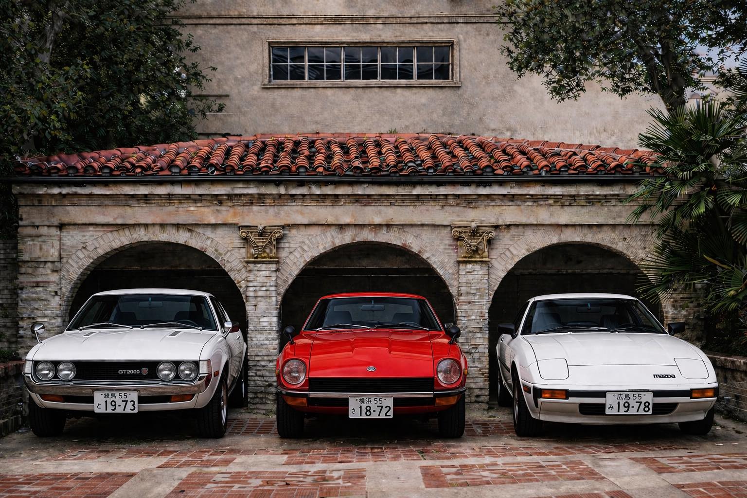 1973 Toyota Celica GT2000, 1972 Datsun 240Z & 1978 Mazda RX-7 S1
