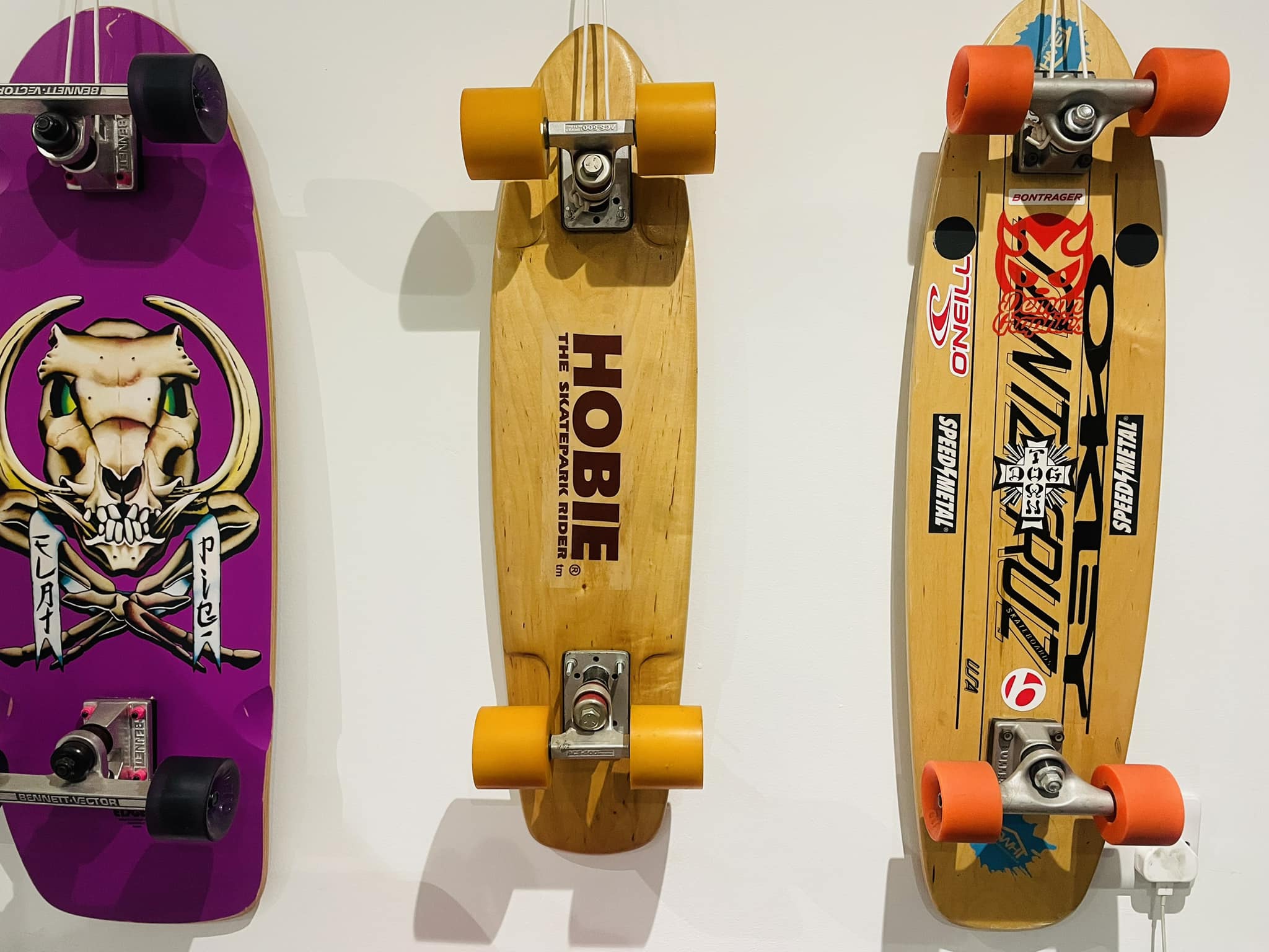 Skater's NOS Hobie fiberglass deck setup with ACS 500's