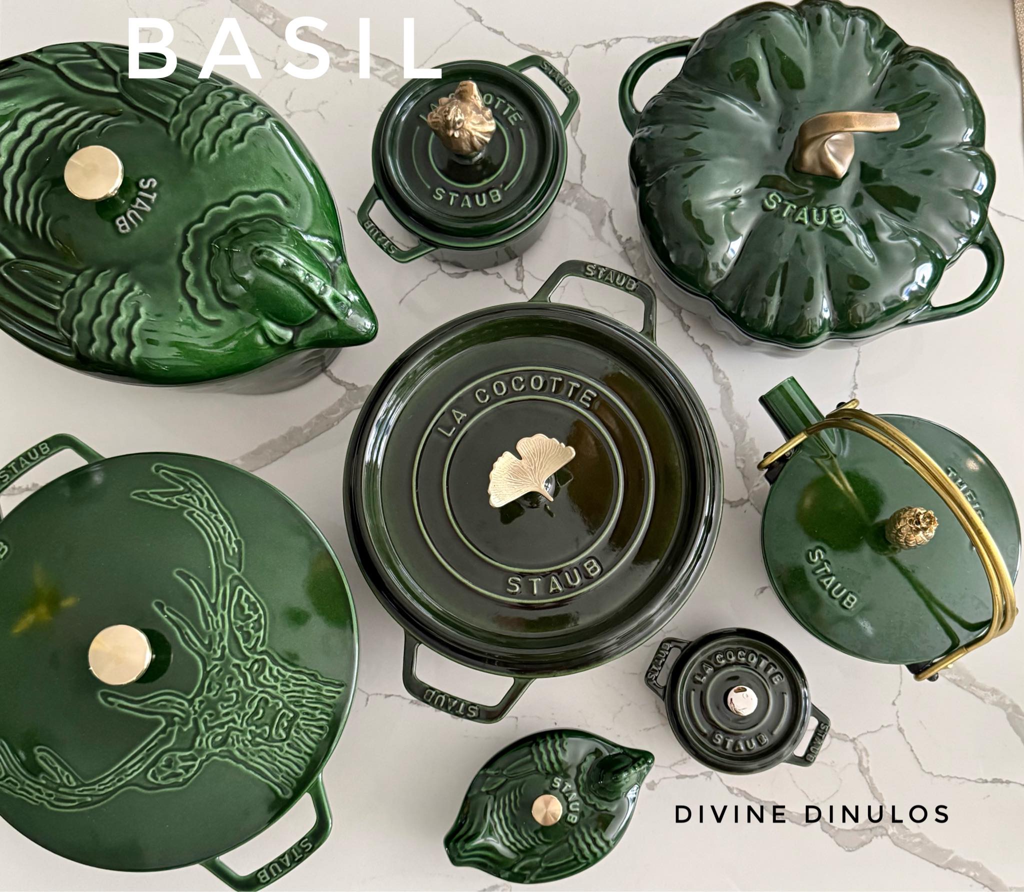 Staub x Minä Perhonen Forest 23cm oval cocotte in Basil. Plants