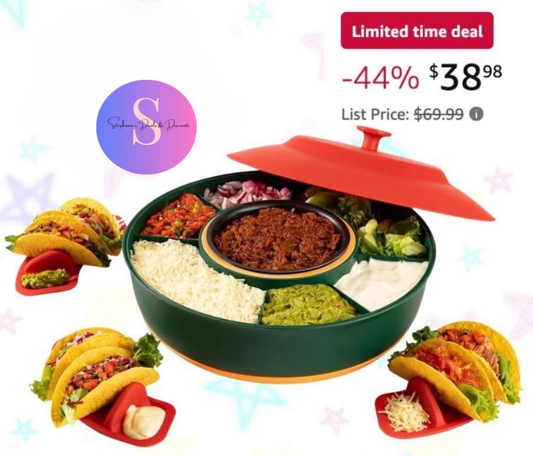 Amazon.com | Nostalgia Taco Tuesday Heated Lazy Susan Taco Bar Serving Set  for a Party with 4 Tortilla Holders, Fondue Pot for Burritos, Nachos, and  Fajitas - 20 Oz. - Red: Serving Trays 【中古】【輸入品・未使用】Nostalgia Taco Tuesday Heated Lazy Susan Topping Bar Perfect for Burritos, Nachos, Fajitas, 20-Oz. Warming Pot, Includes 4 Tortilla Hol