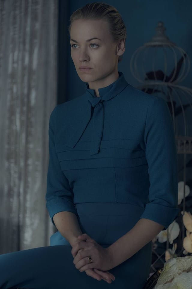serena joy blue dress Waterford costume from The Handmaid's Tale making it easy to vt::Dresses::Neckline::Cowl Antique Black Lacquer Dresser Color:Red as Pics