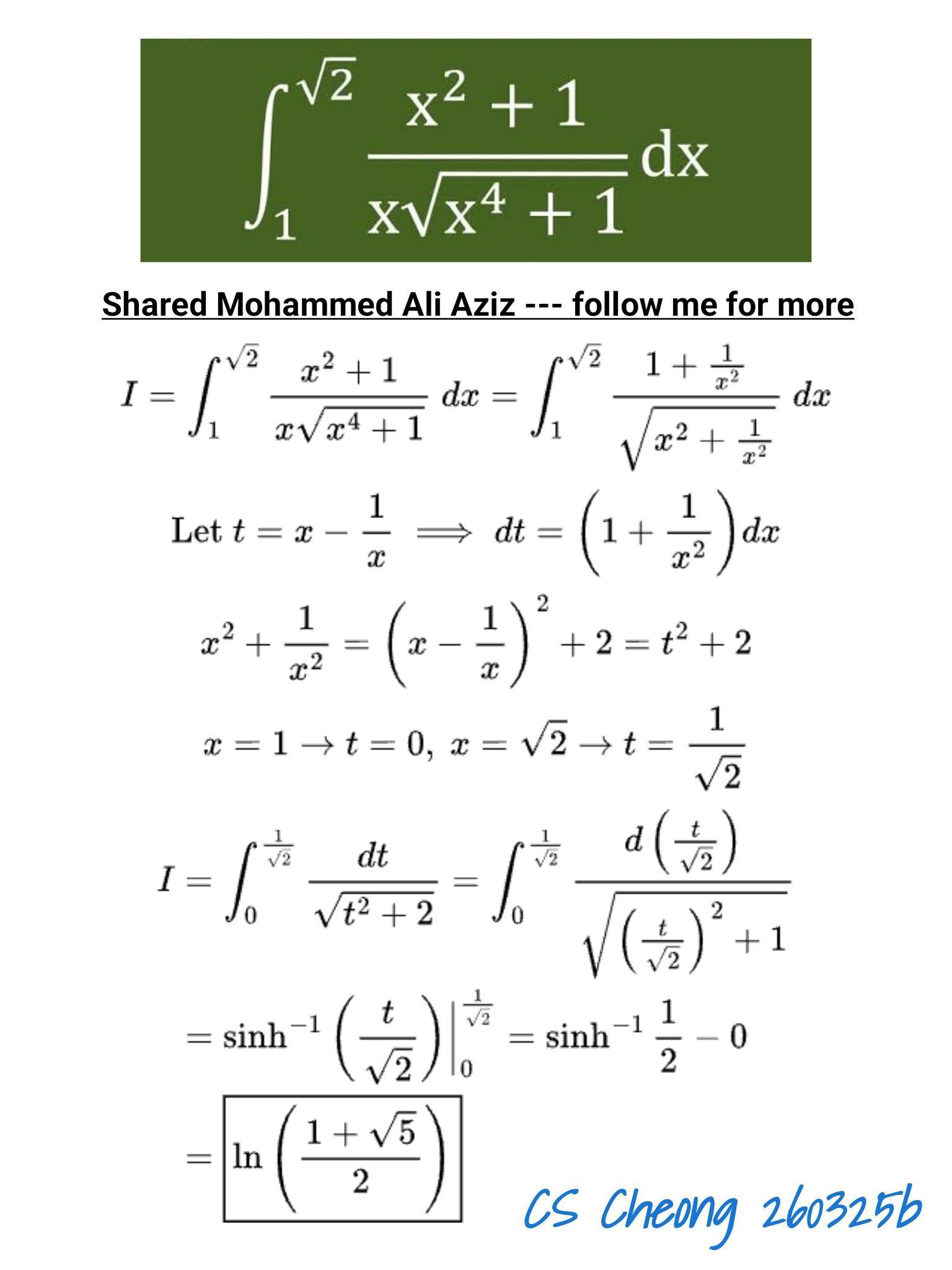x²+1 +1 dx XVx4+1 Shared Mohammed Ali Aziz צילב1 出く4+1 2+1 dx