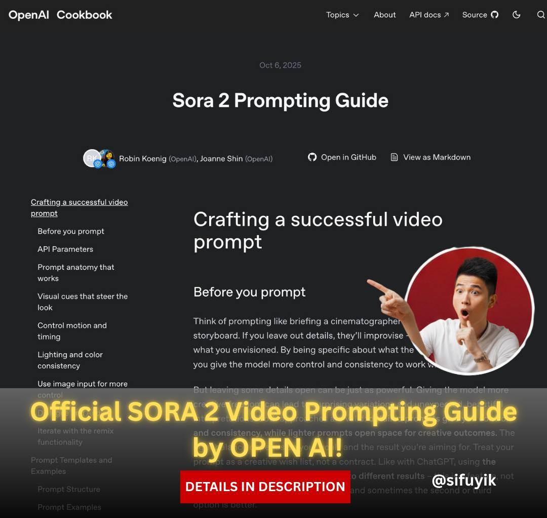 Yik - Quick! Sora 2 Video Official Prompting Guide 👇🏻 and 141 Viral ...
