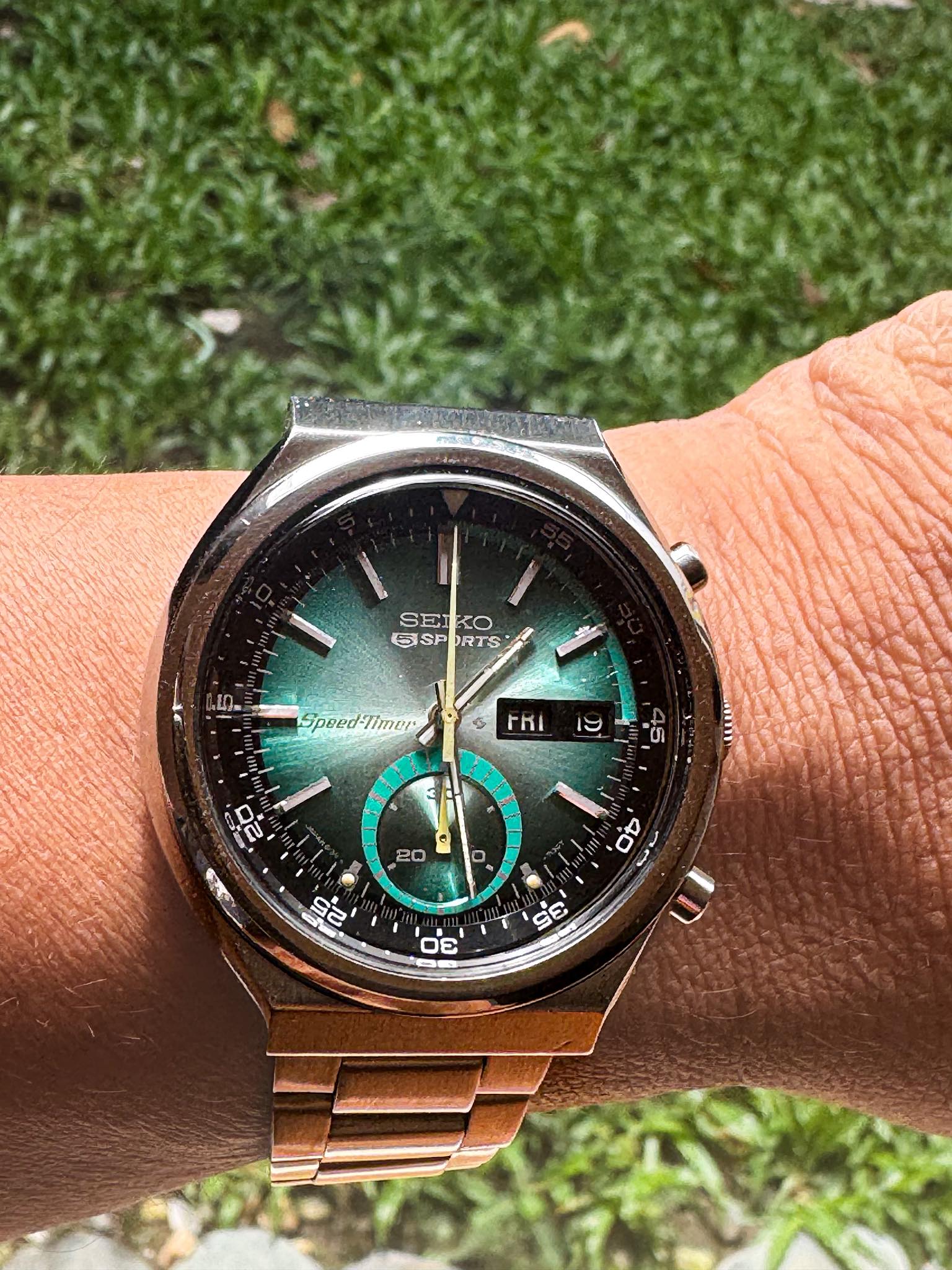 Seiko speed-timer emerald dial watch