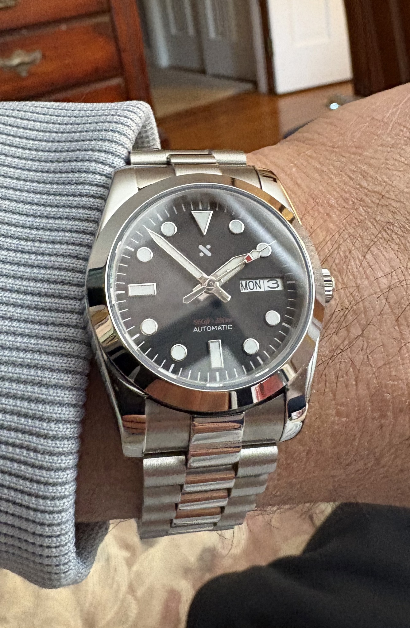 Seiko mod watch with Rolex-style case and Namoki dial