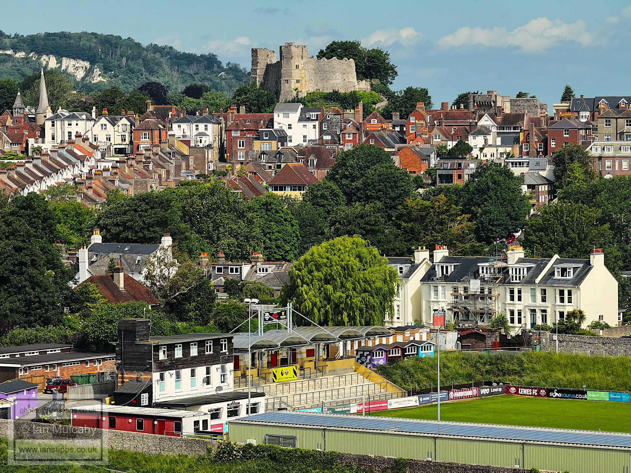 The Dripping Pan (Lewes FC) and Lewes Castle. Mavic 3 pro, 168mm