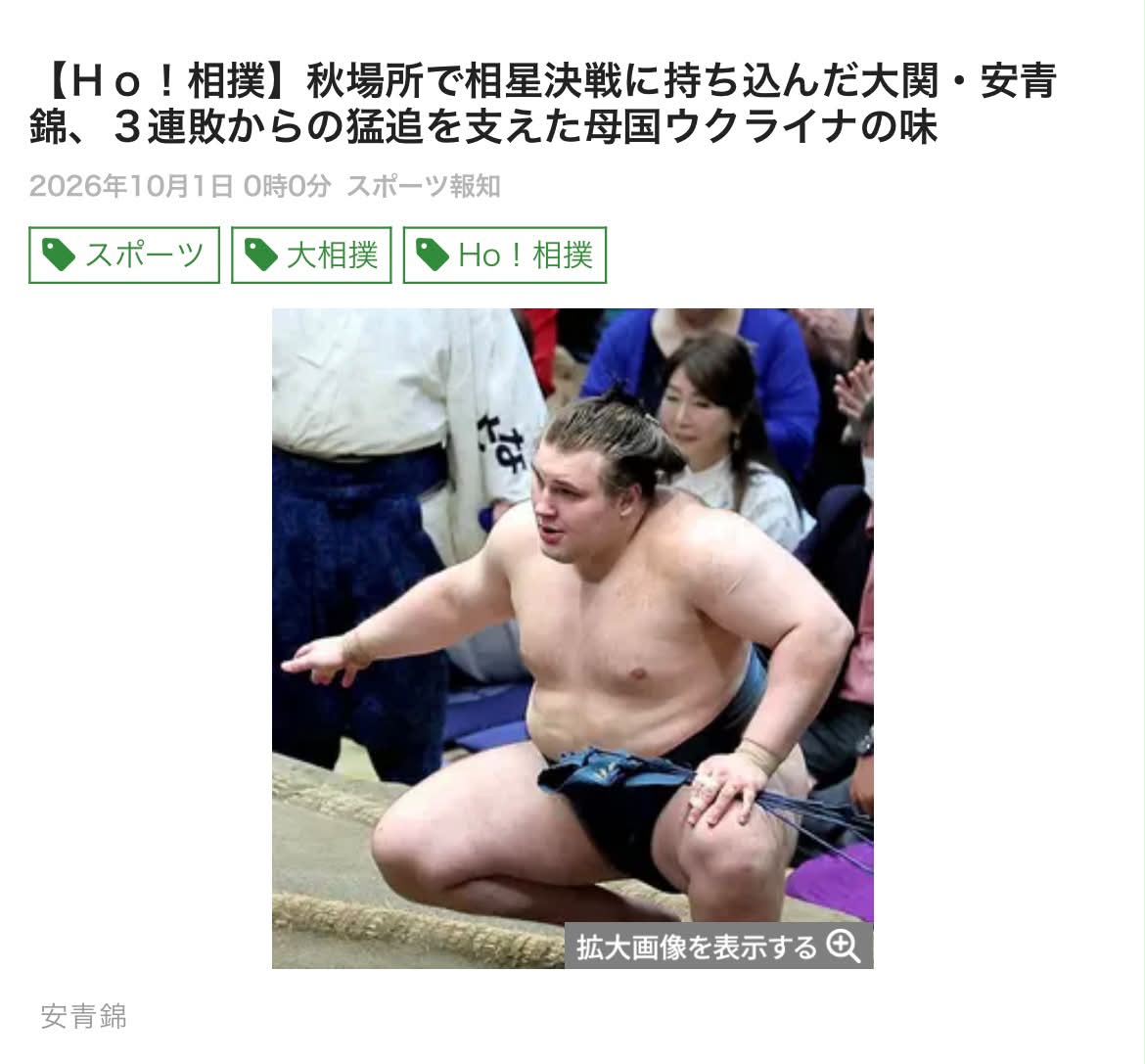 sumallにて 大関 安青錦のTシャツ受注生産発売中！ ブラック、白、青が