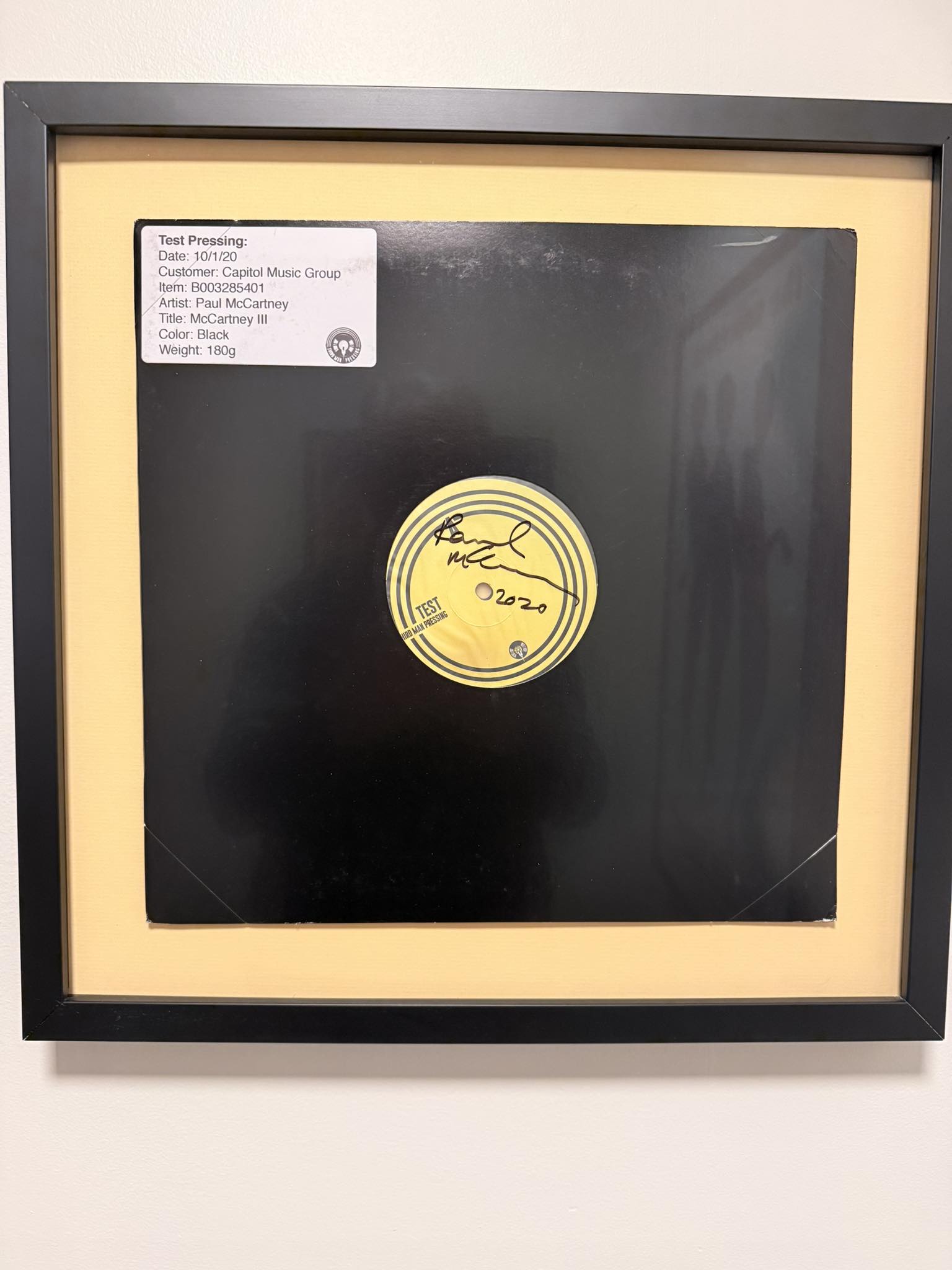 2020 Signed Test Pressing of McCartney III. Not sure of its value