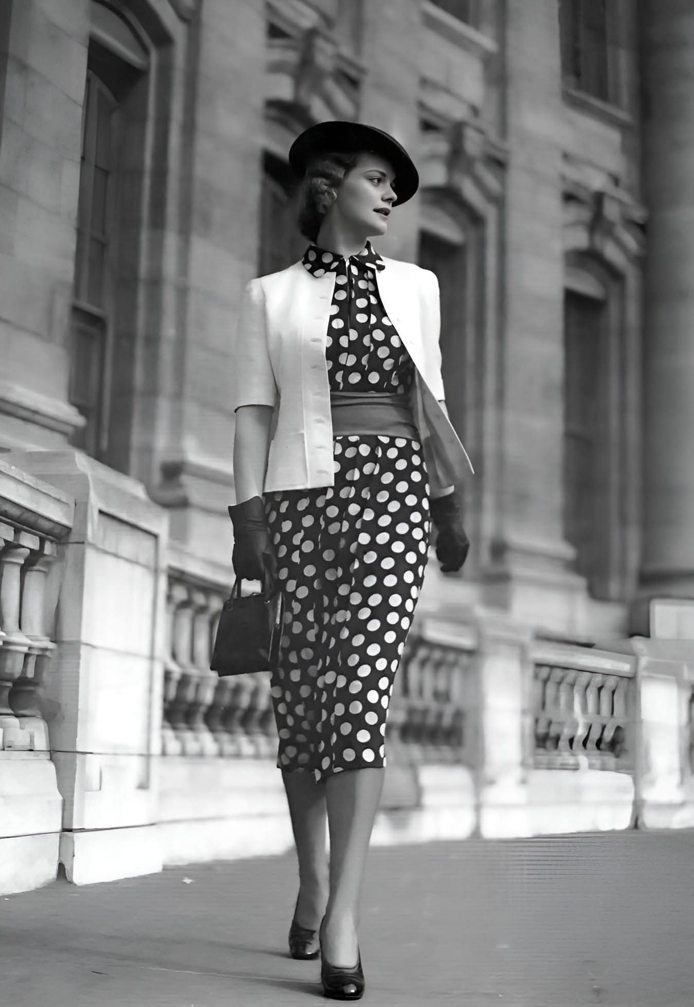 What are the details of the model's outfit in the 1938 Vogue magazine?