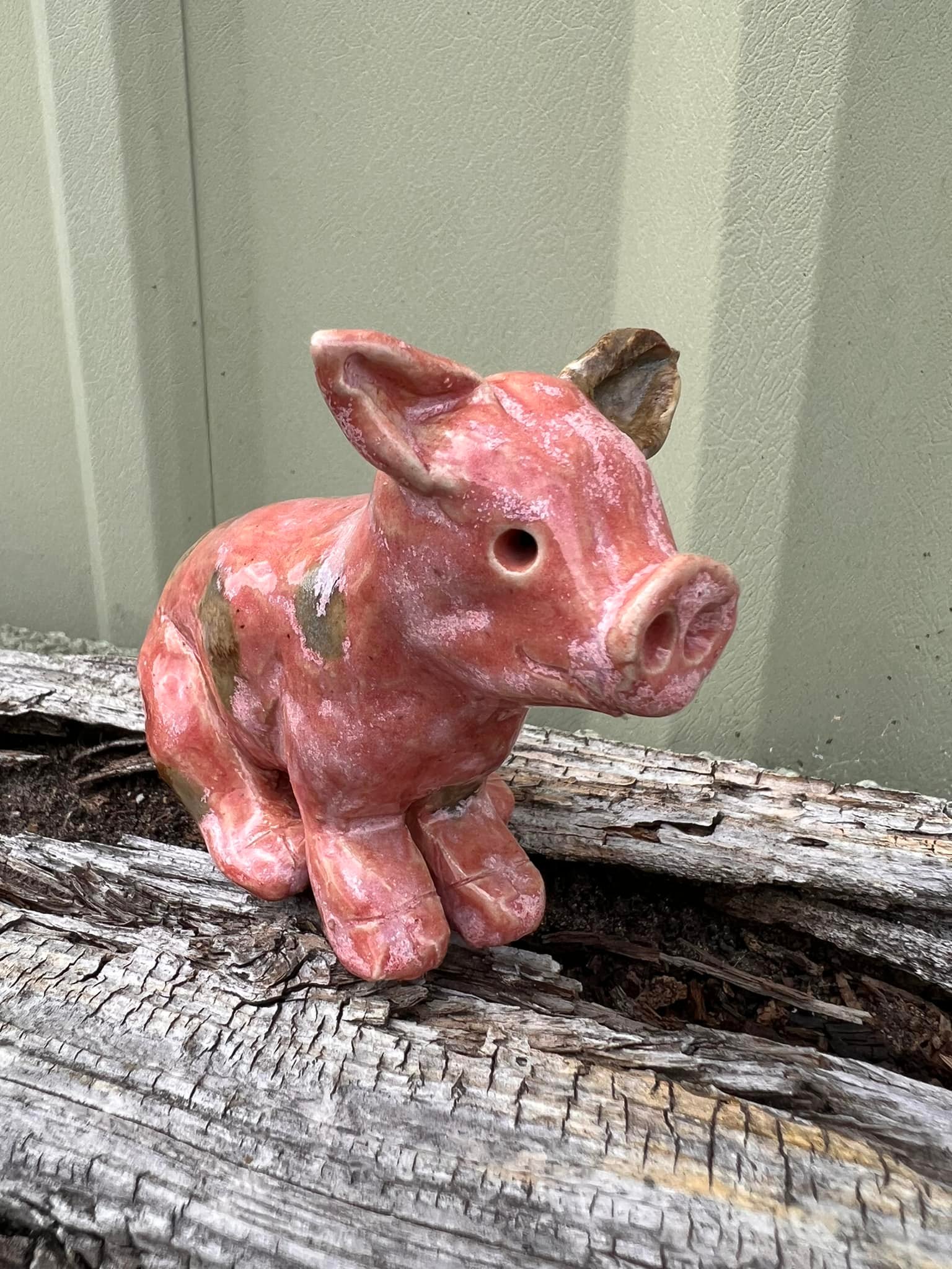 Cute piggy figurine with rose quartz glaze