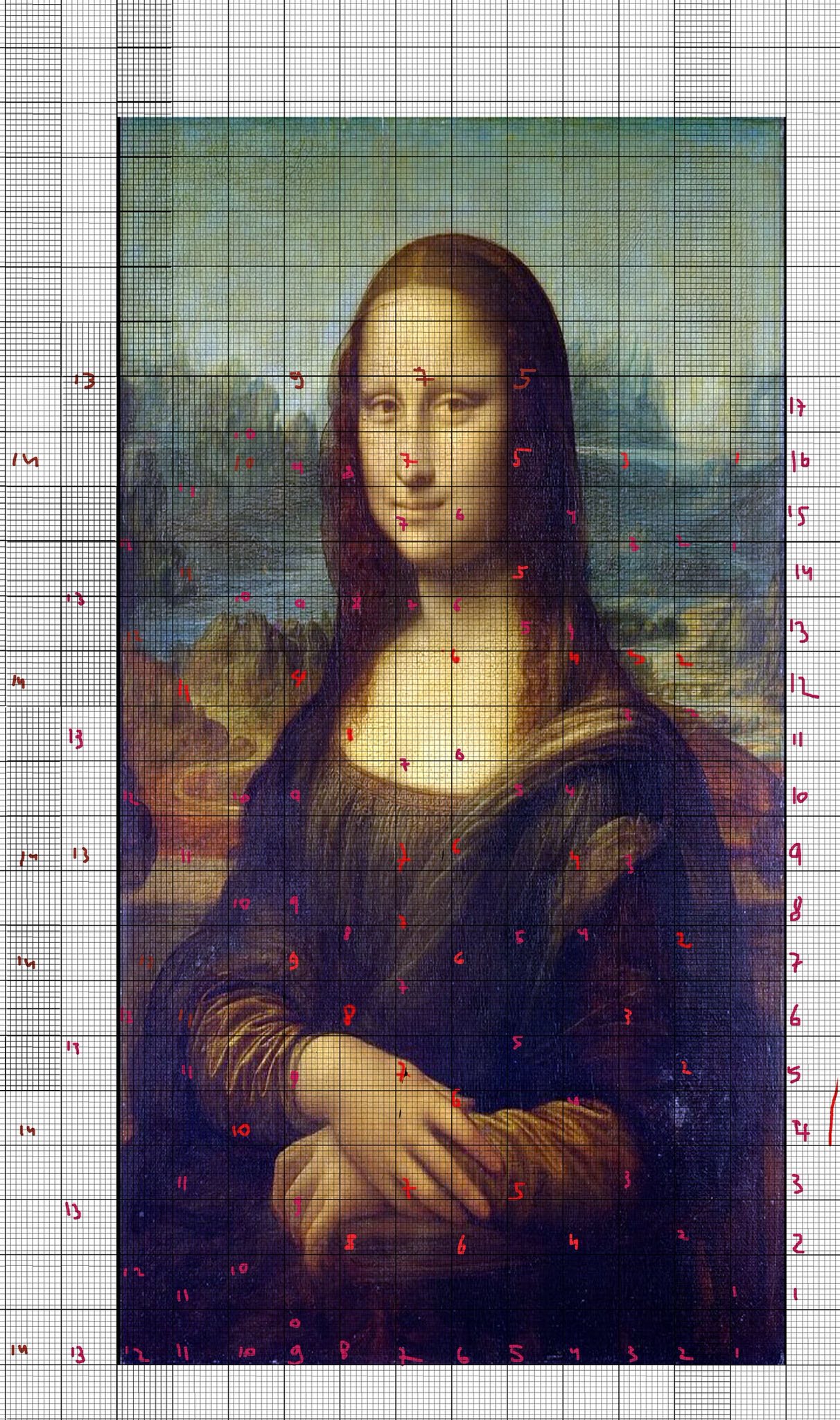 Knitted Mona Lisa with mysterious smile