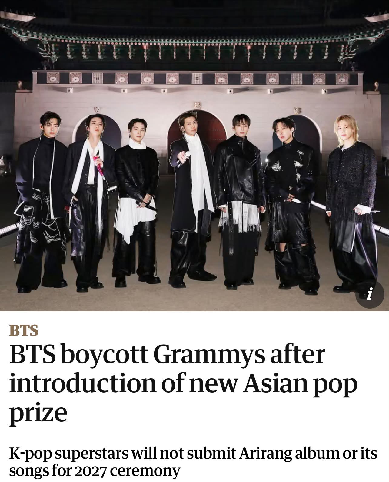 BTS eyes Grammy glory with new Asian pop category