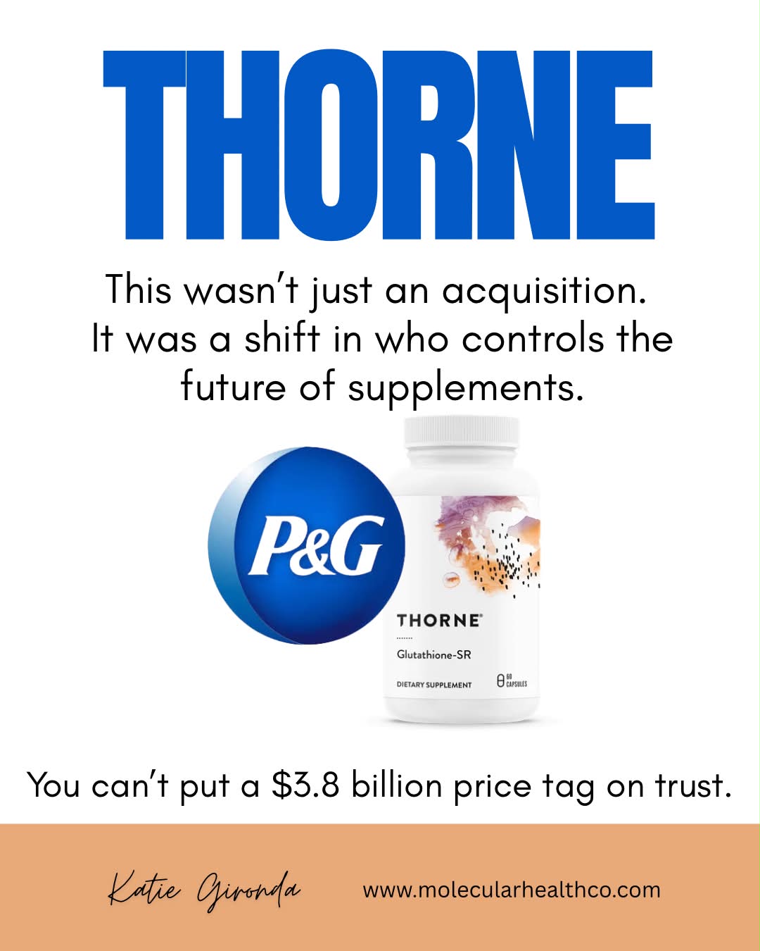 Procter & Gamble is buying supplement brand Thorne for $3.8 billion, CEO Shailesh Jejurikar said on CNBC's “Squawk on the Street.” The acquisition, which is set to be announced Tuesday, is a