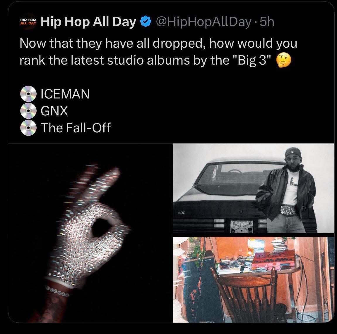 The “Big Three” and their latest rap albums Who dropped the