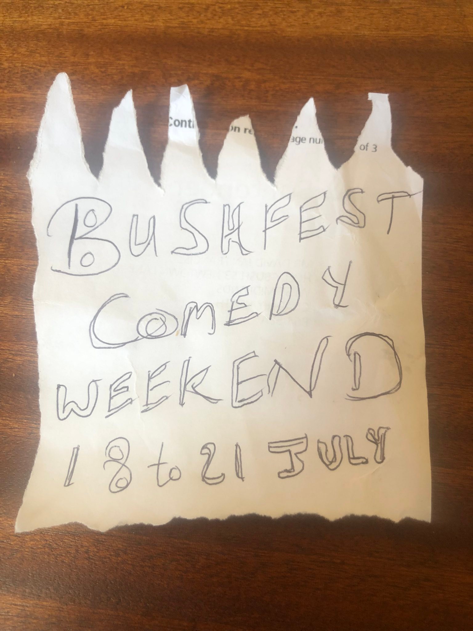 Bushfest comedy weekend with Fixed Wheel Ale July 17 to 21- line 