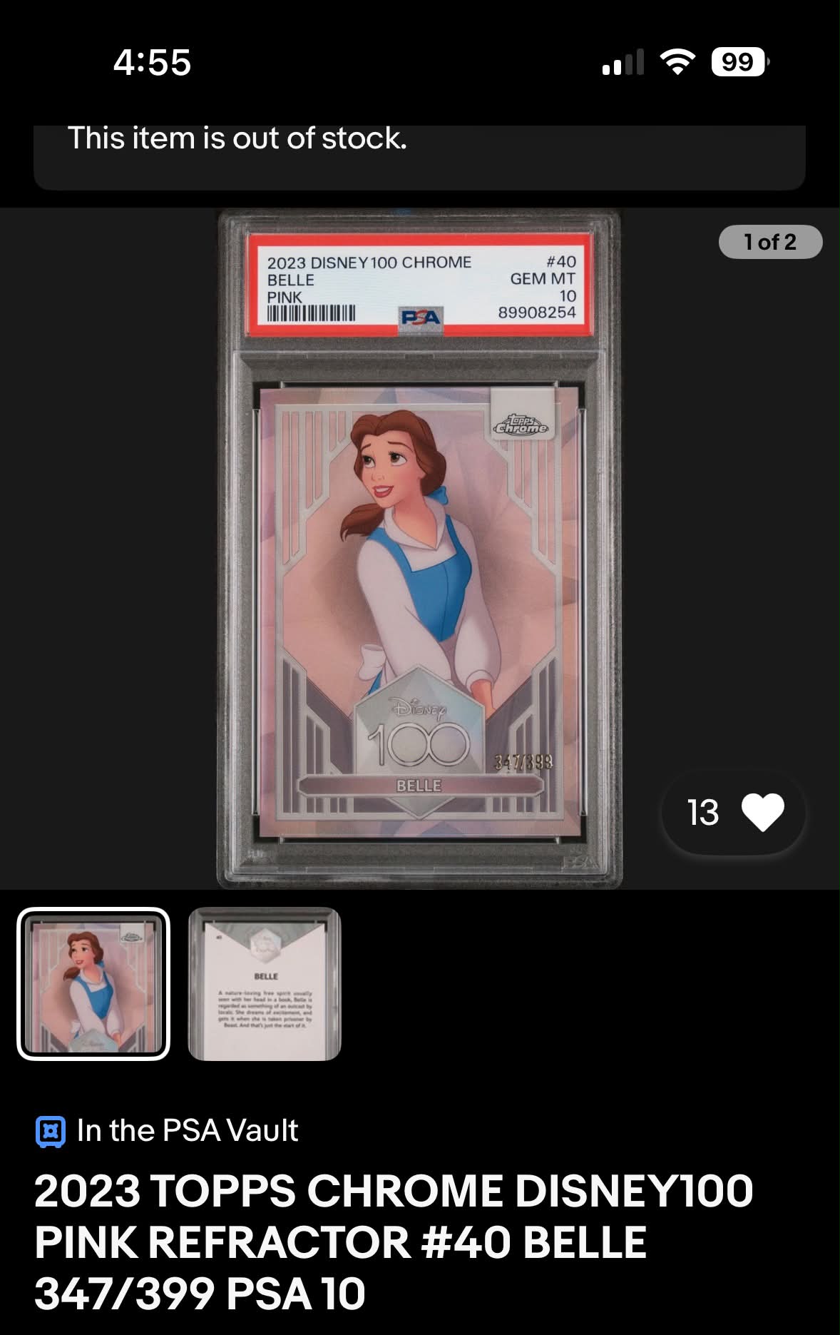 What is the value of 2023 Topps Chrome Disney100 Pink Refractor