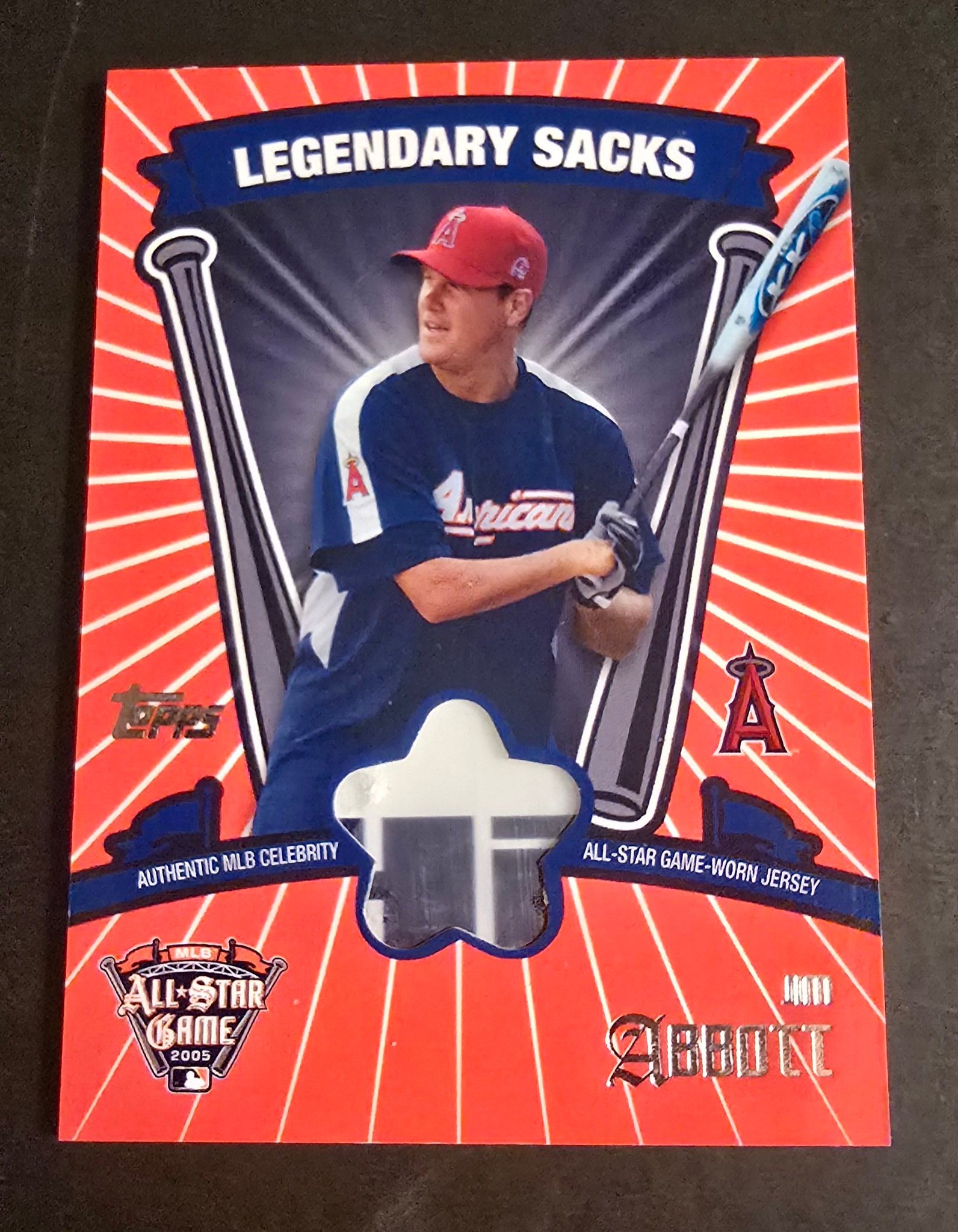 What is the swatch from on Jim Abbott's 2005 Topps Legendary Sacks